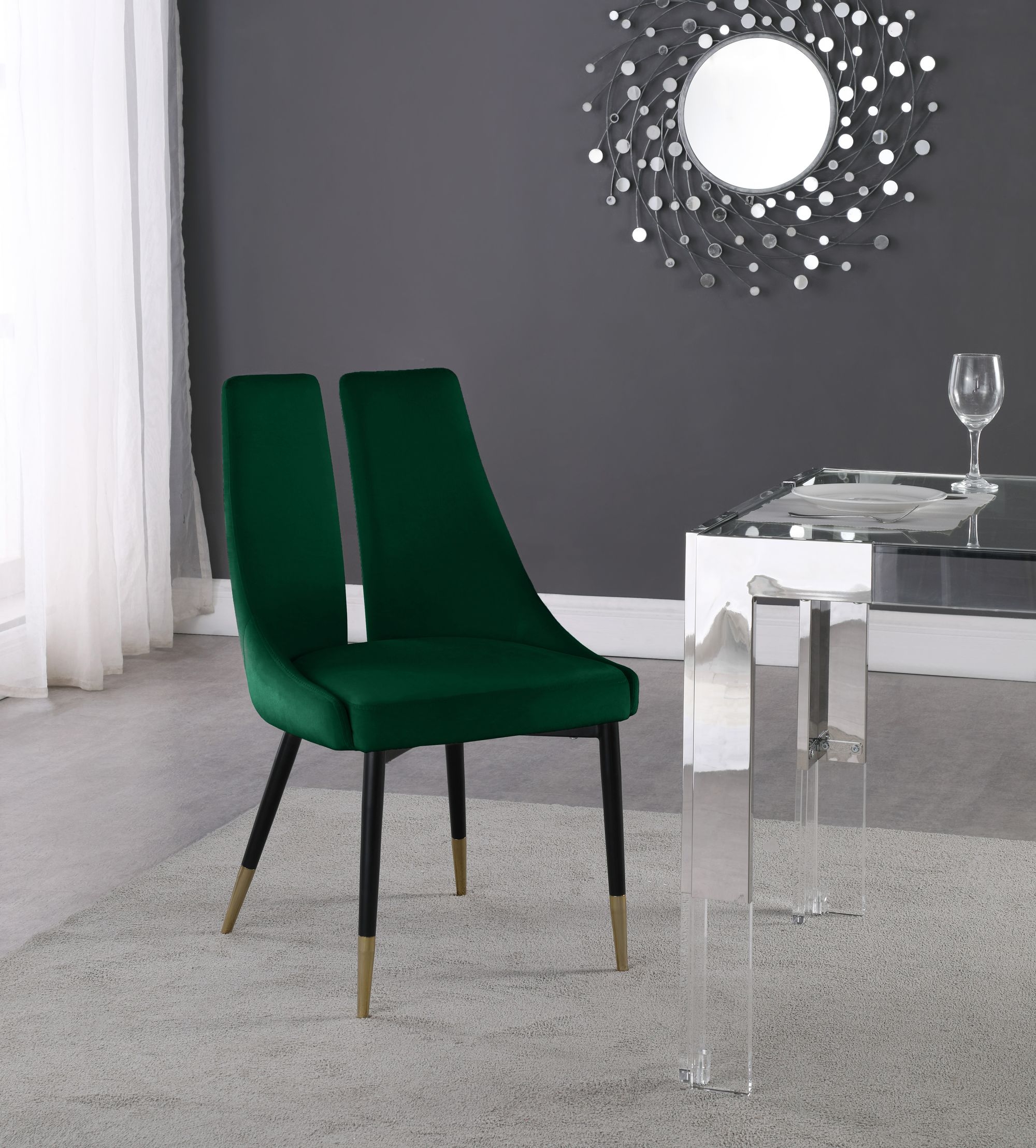 Sleek Velvet Dining Chair with Matte Black Iron Legs