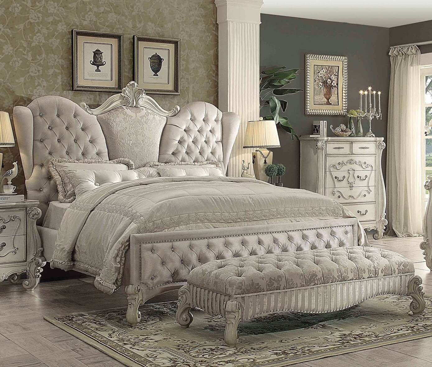 Versailles 3 Queen Size Bed, Bone White by Acme Furniture