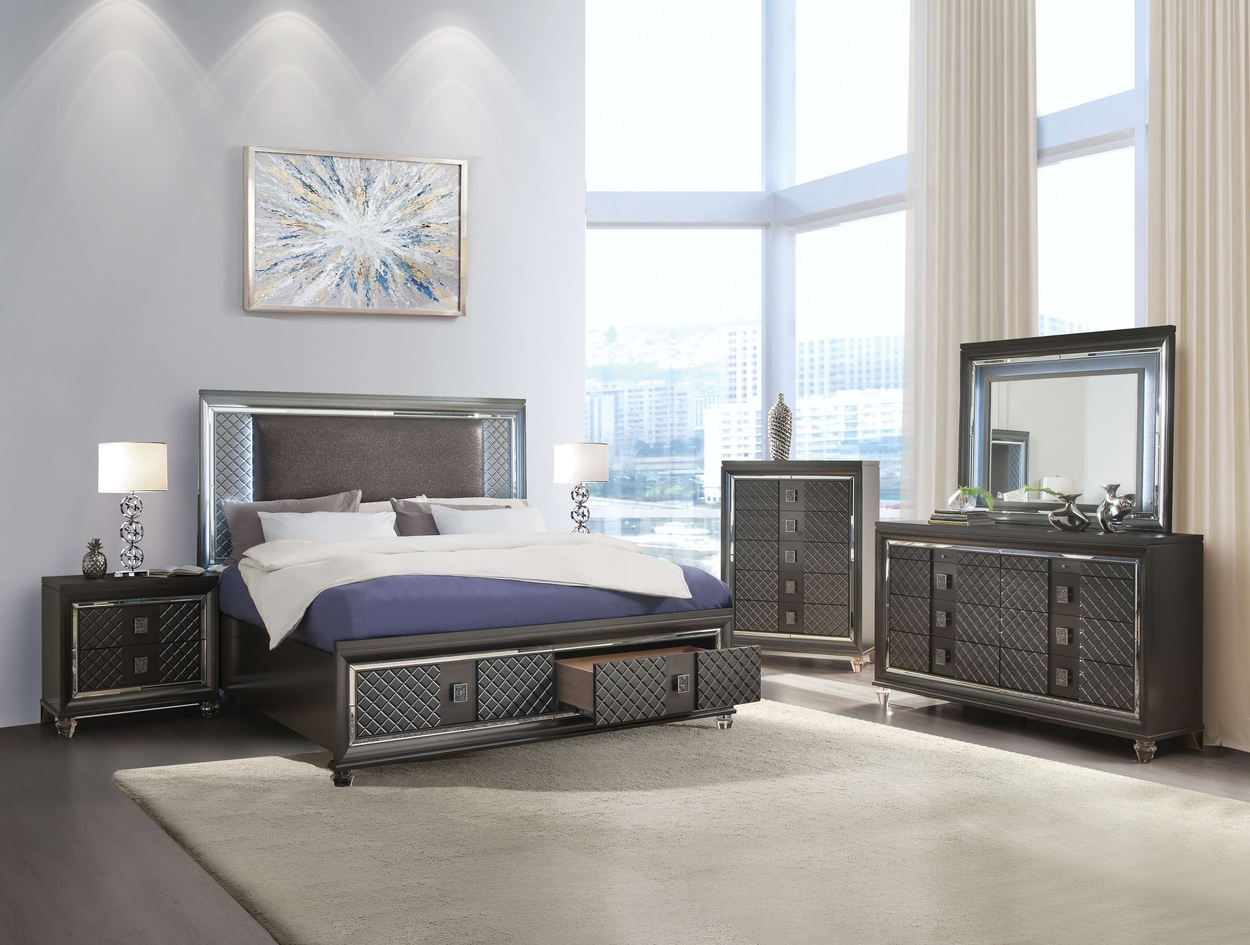 Sawyer PU Storage LED Platform Bedroom Set