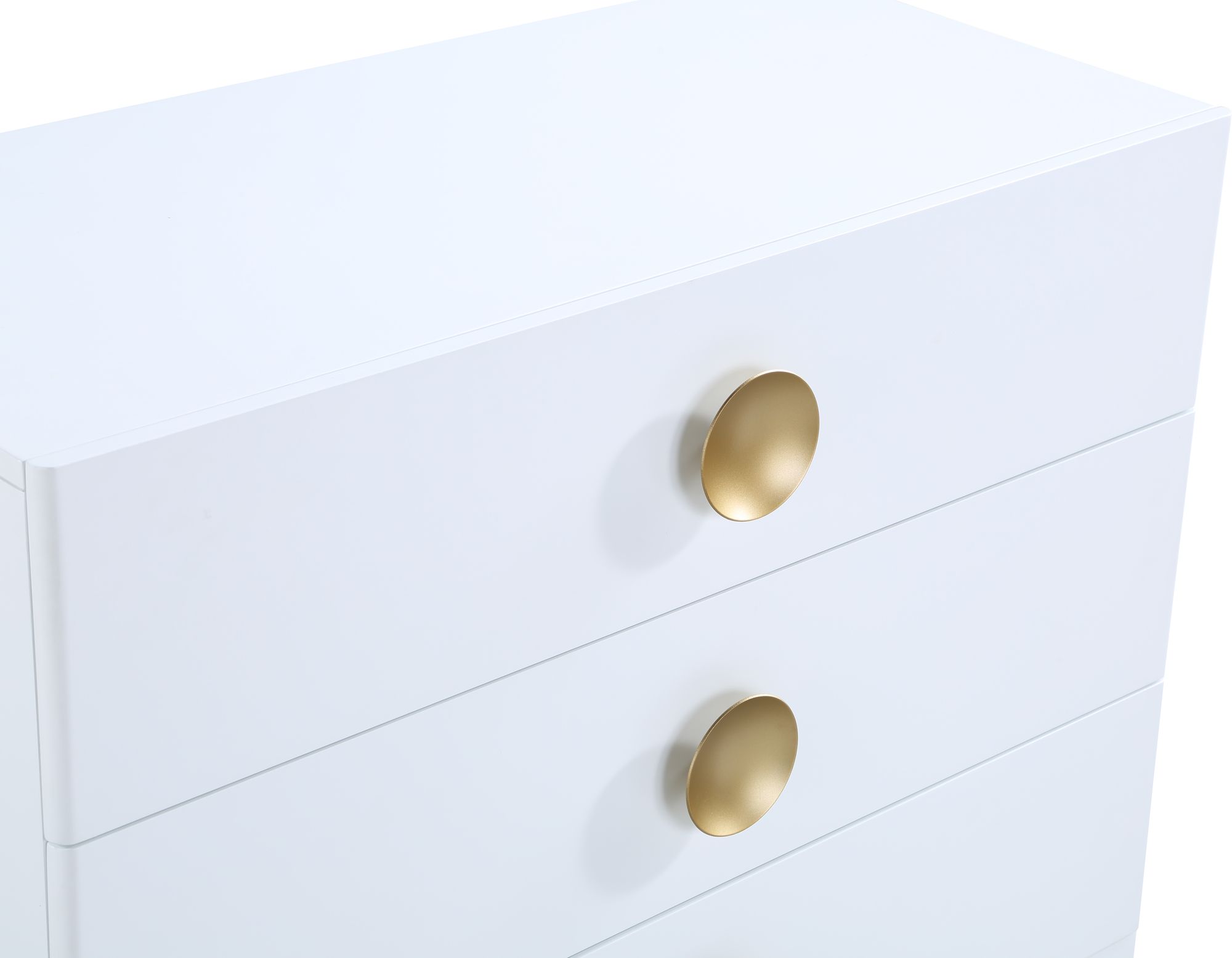 Zayne 5-Drawer Wood Chest with Brushed Gold Metal Legs & Handle
