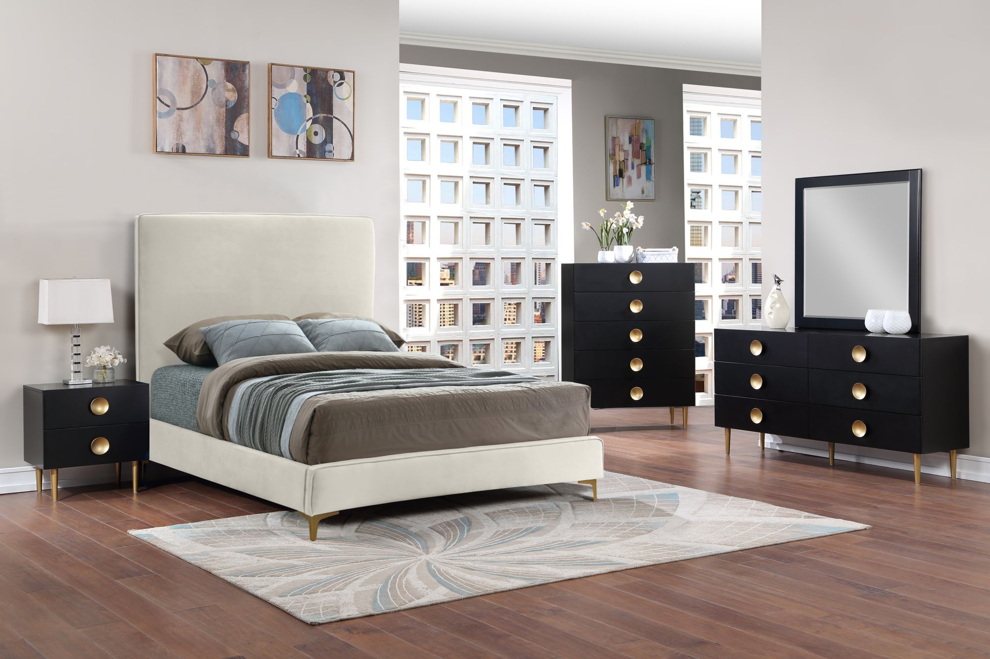Zayne 6-Drawer Dresser with Brushed Gold Metal Legs & Handle