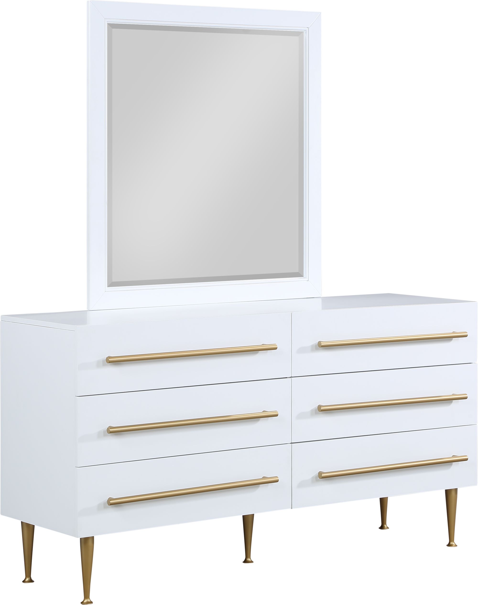 Marisol 6-Drawer Wood Veneer Dresser with Brushed Gold Metal Legs & Handle