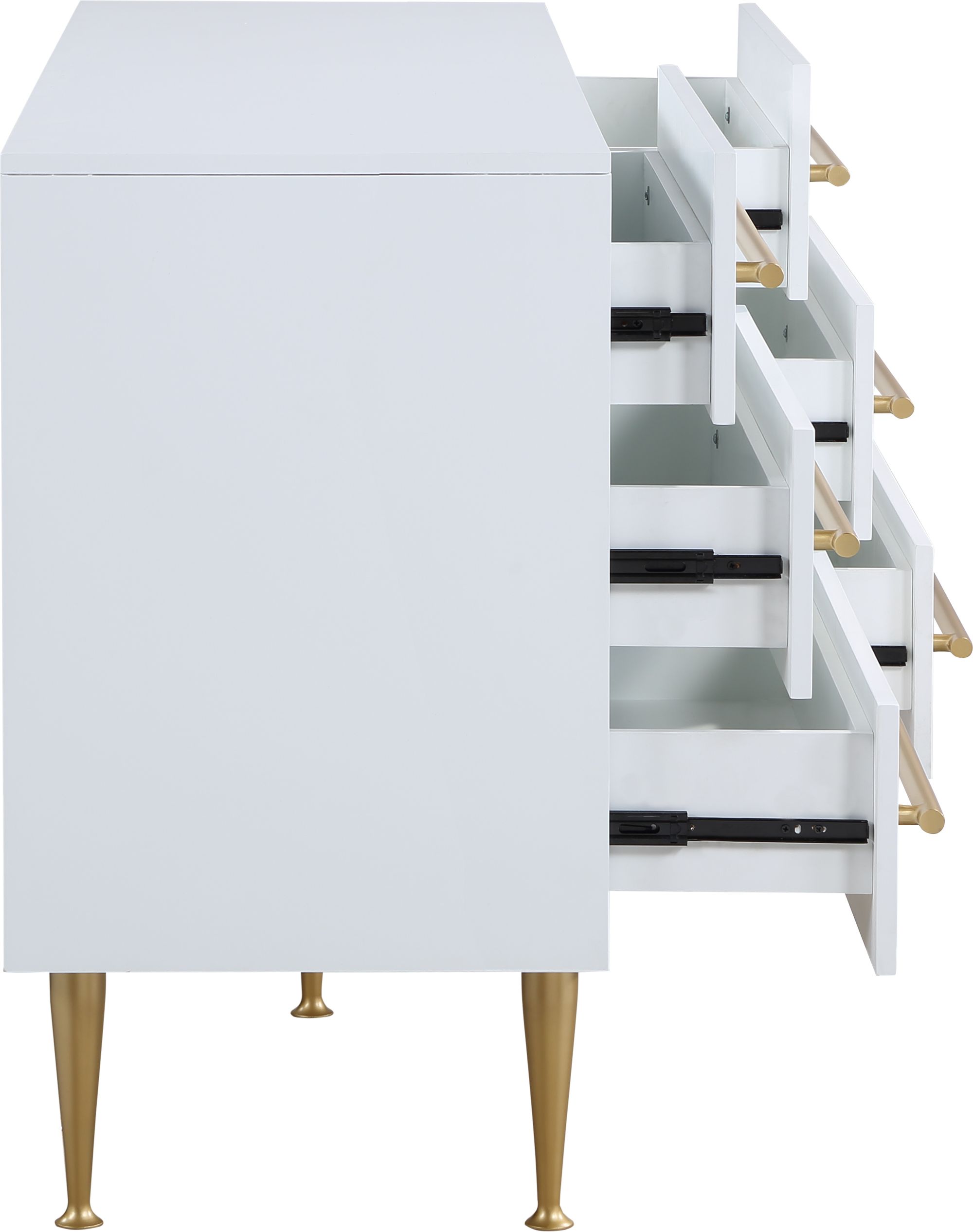 Marisol 6-Drawer Wood Veneer Dresser with Brushed Gold Metal Legs & Handle