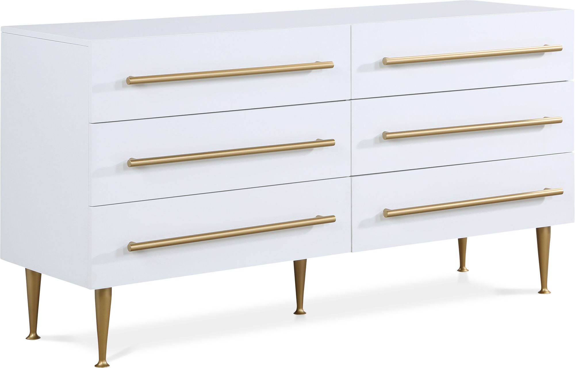 Marisol 6-Drawer Wood Veneer Dresser with Brushed Gold Metal Legs & Handle