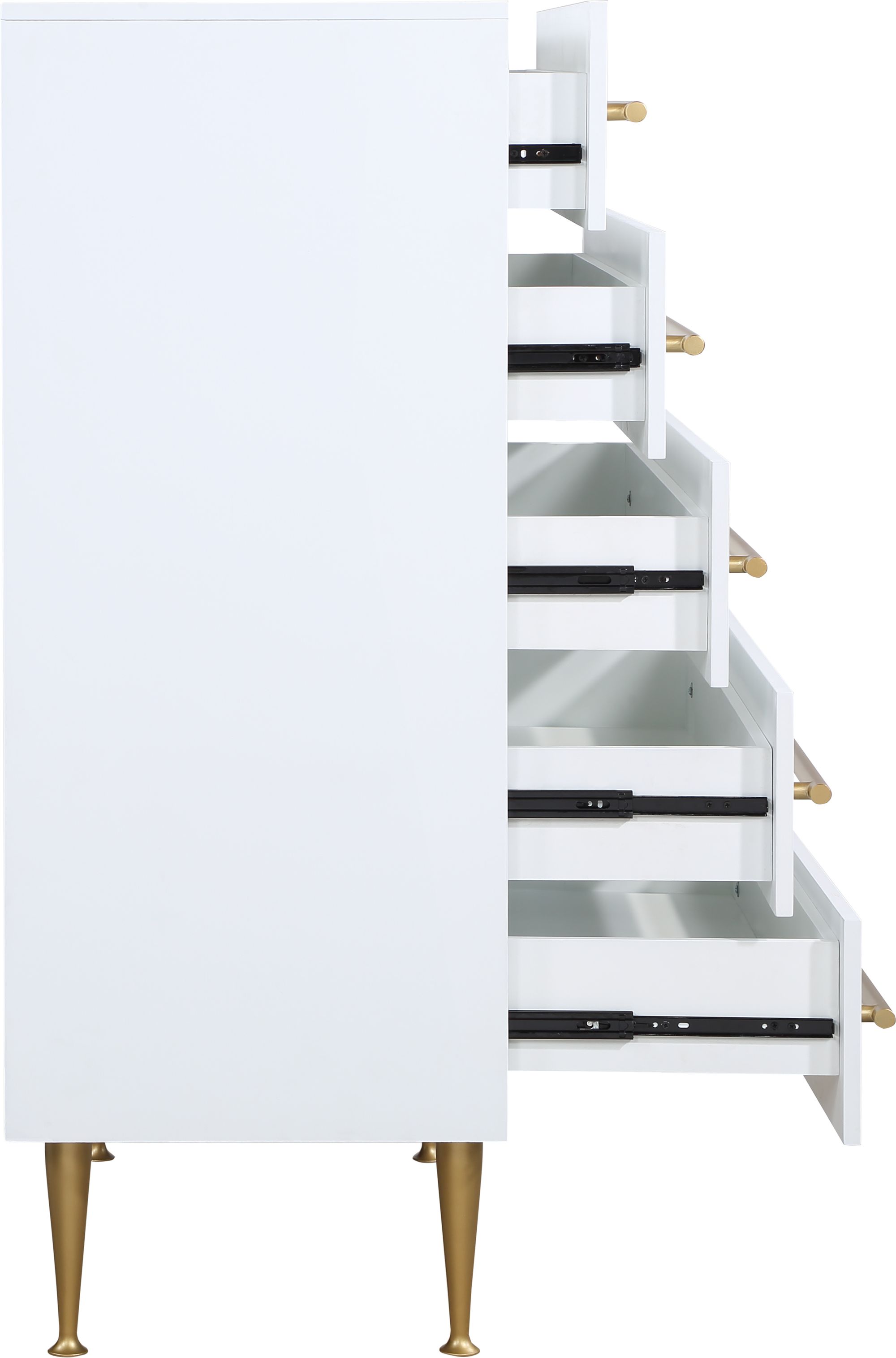 Marisol 5-Drawer Wood Veneer Chest with Brushed Gold Metal Legs & Handle