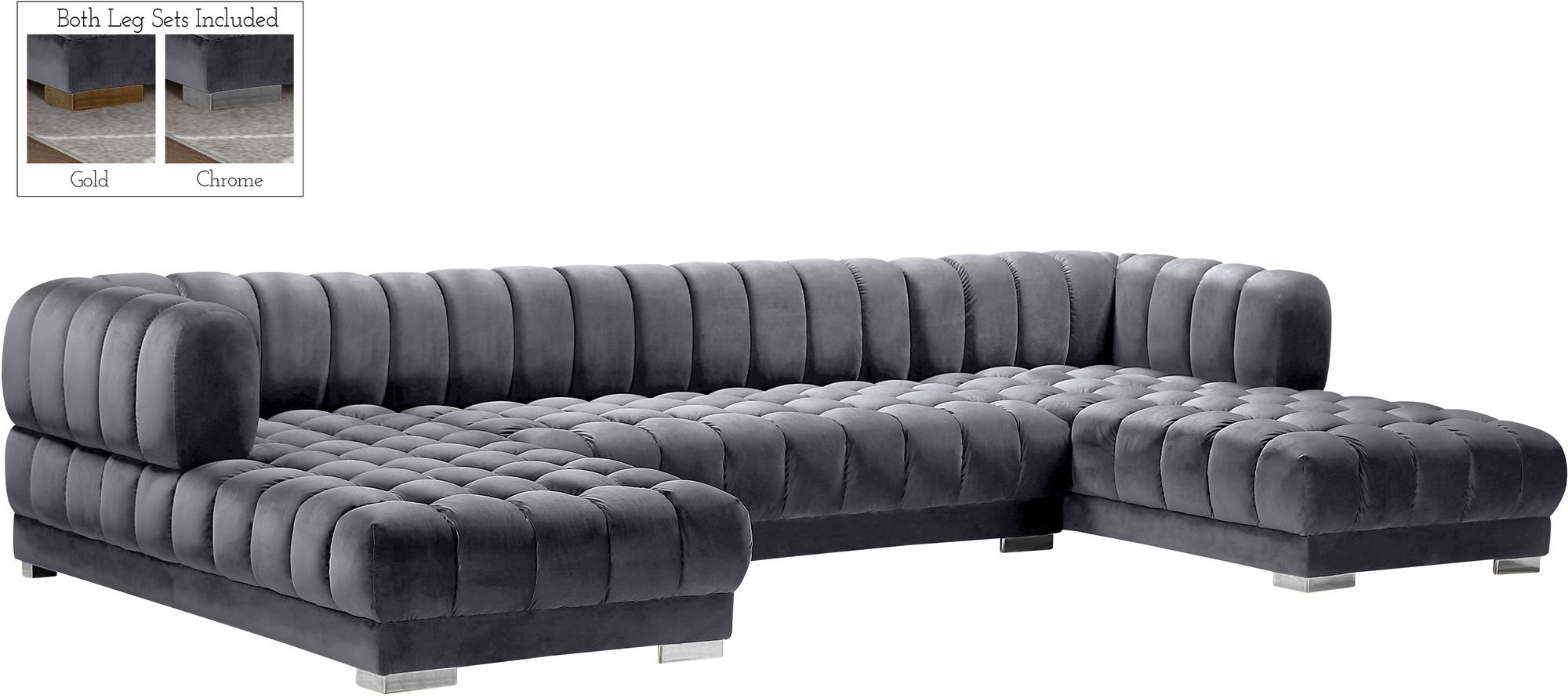 Gwen 143" 3-Piece Velvet Sectional