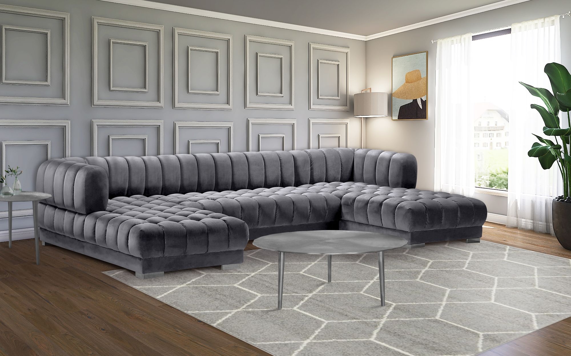 Gwen 143" 3-Piece Velvet Sectional