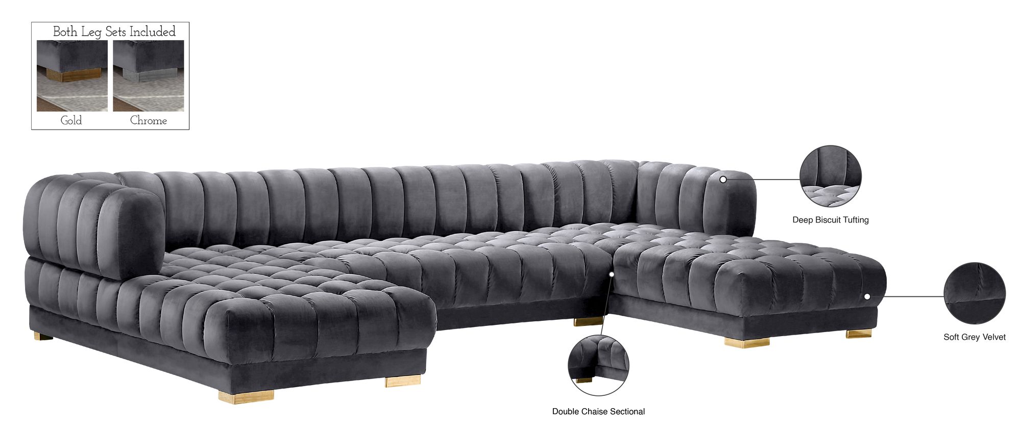Gwen 143" 3-Piece Velvet Sectional