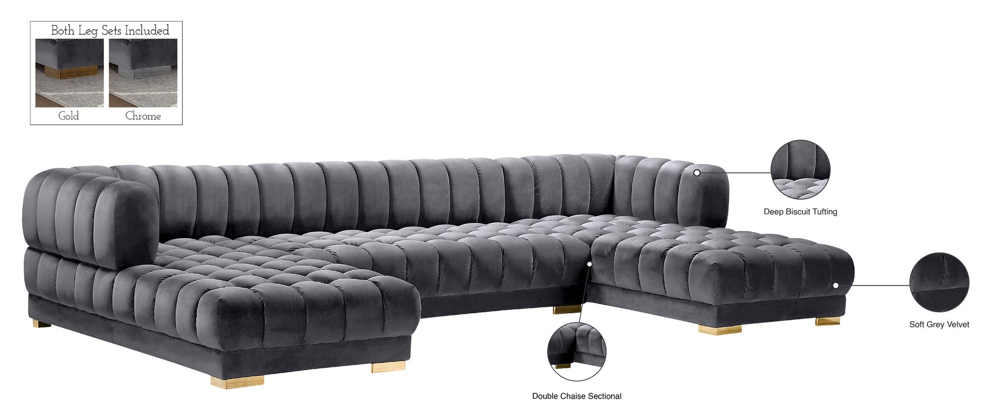 Gwen 143" 3-Piece Velvet Sectional