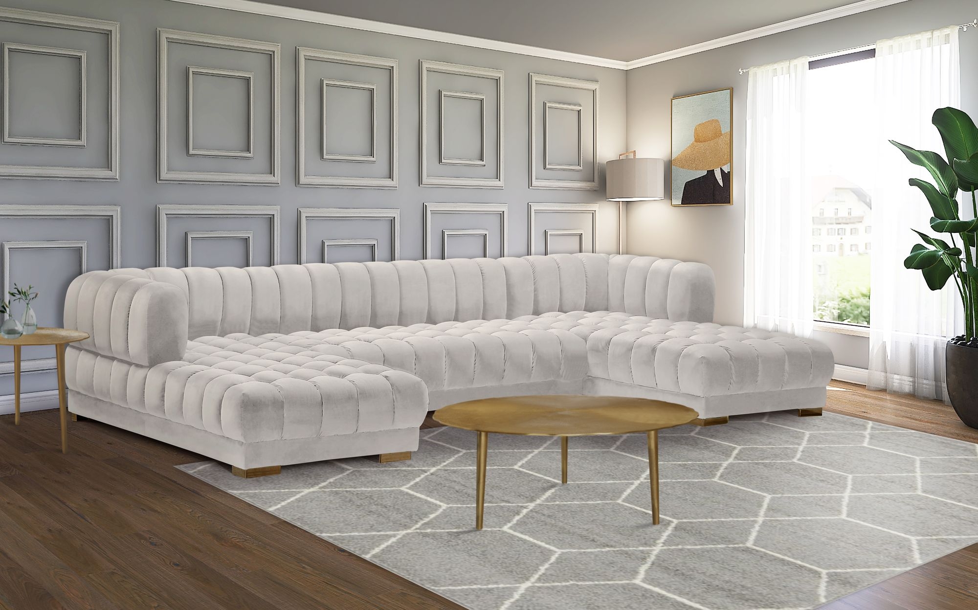 Gwen 143" 3-Piece Velvet Sectional