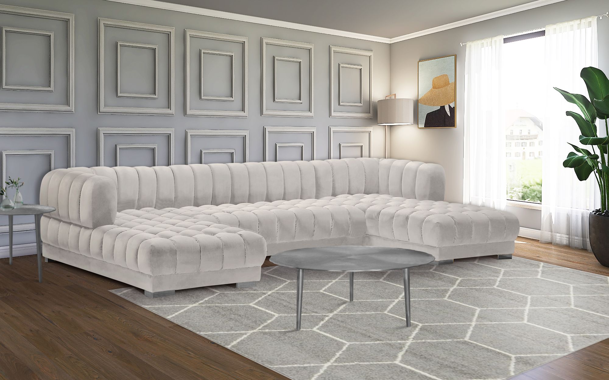 Gwen 143" 3-Piece Velvet Sectional