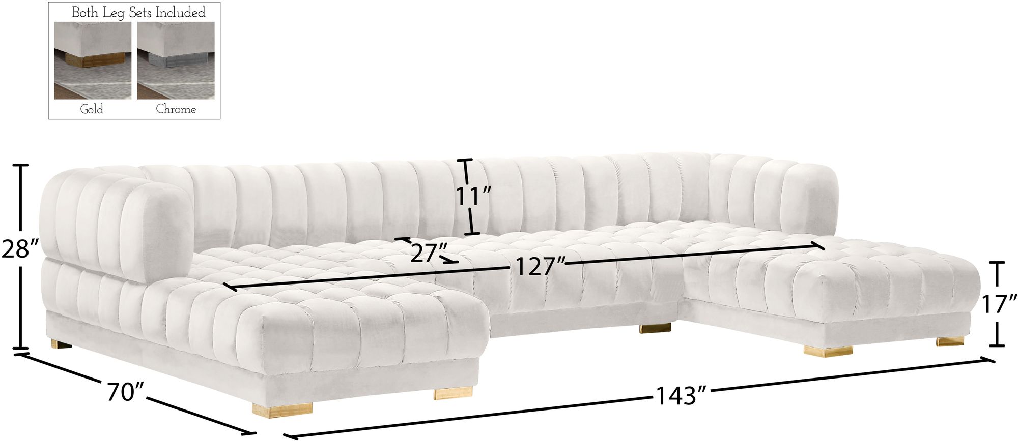 Gwen 143" 3-Piece Velvet Sectional