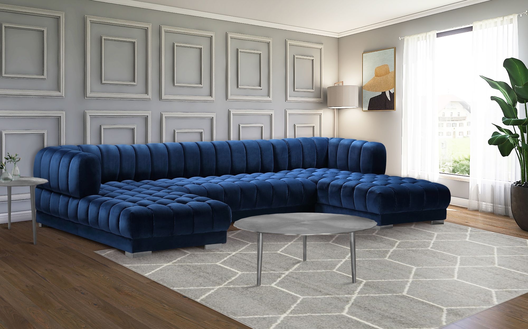 Gwen 143" 3-Piece Velvet Sectional