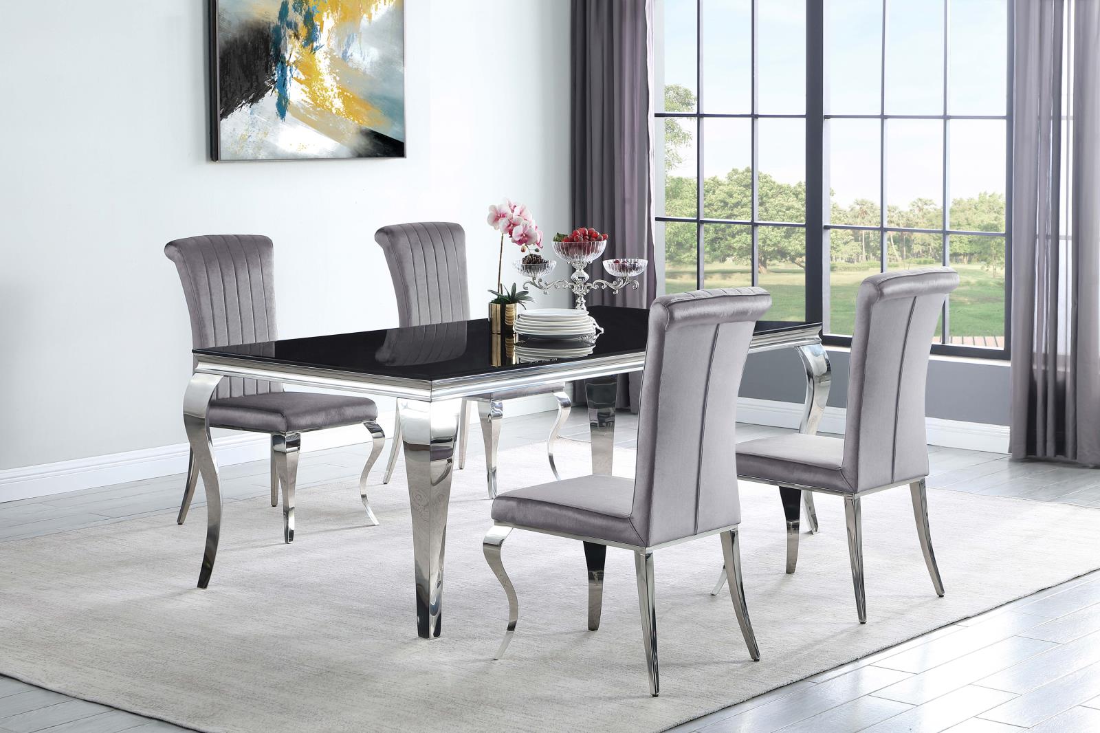 Carone 81" Rectangular Glass Top Dining Table