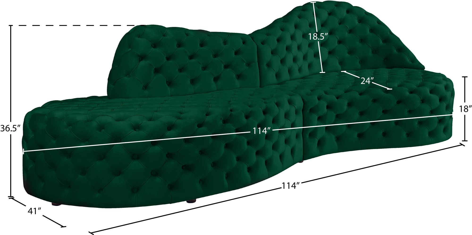 Royal 114" 2-Piece Velvet Sectional