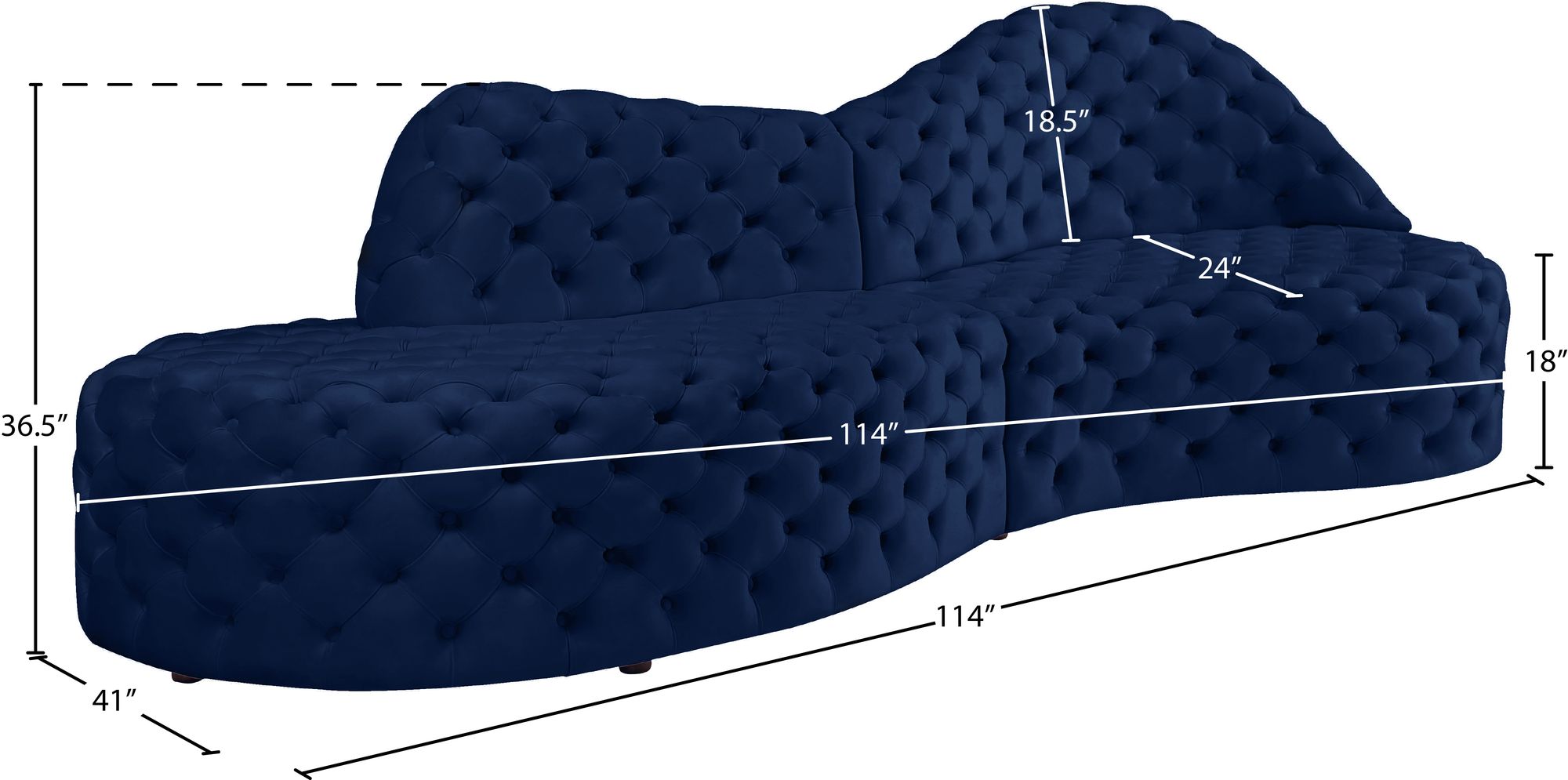 Royal 114" 2-Piece Velvet Sectional