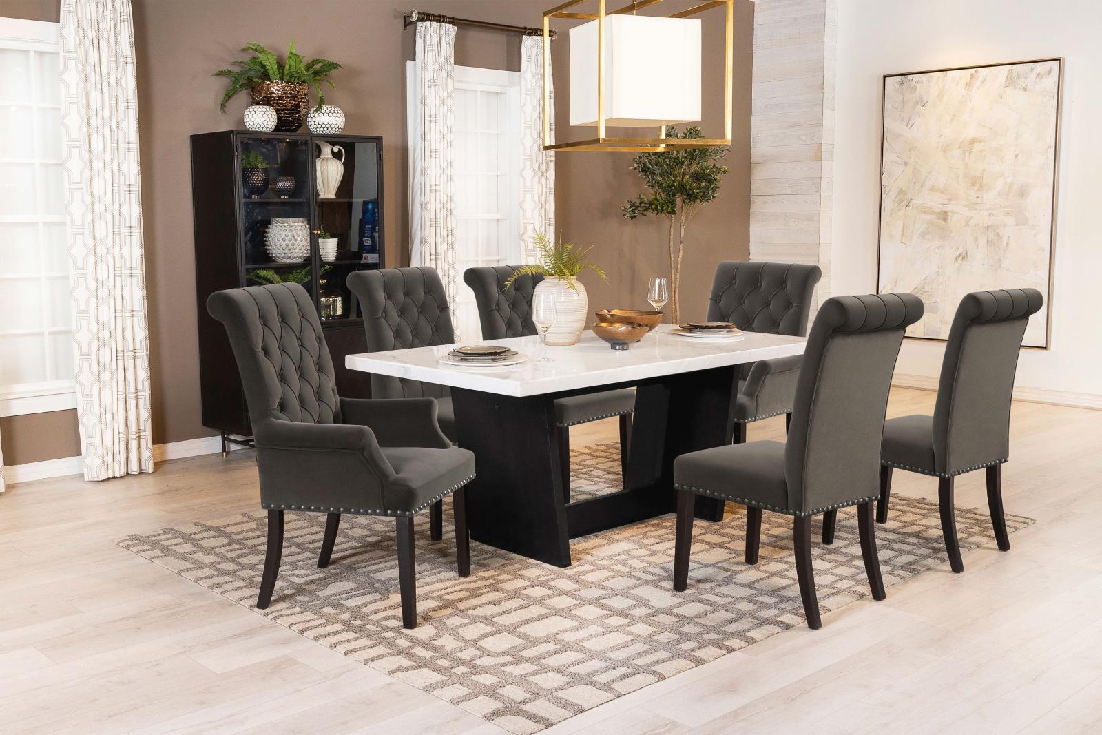 Alana Tufted Back Fabric Side Chair with Nailhead Trim