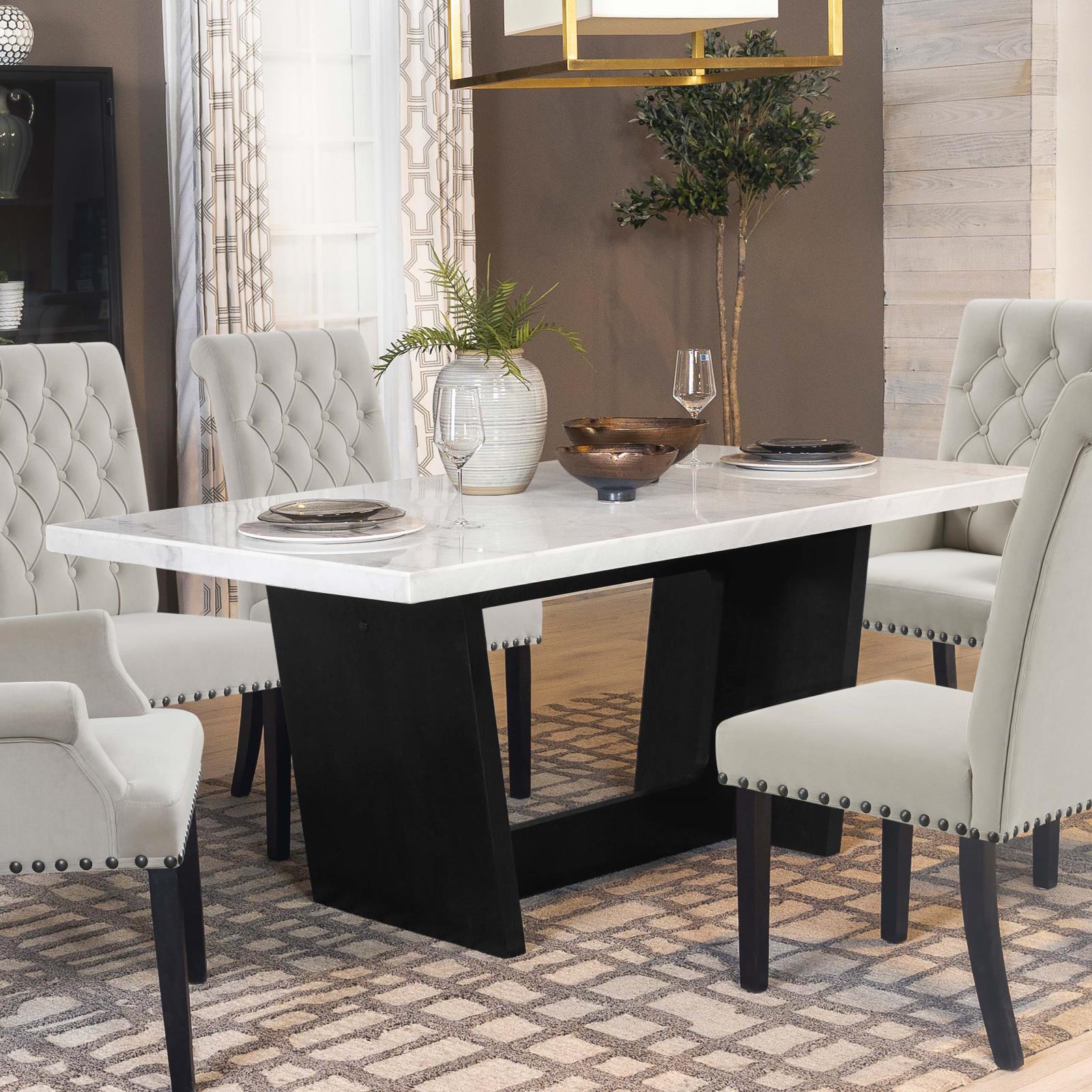 Sherry Rectangular Marble Top Dining Table with Trestle Base