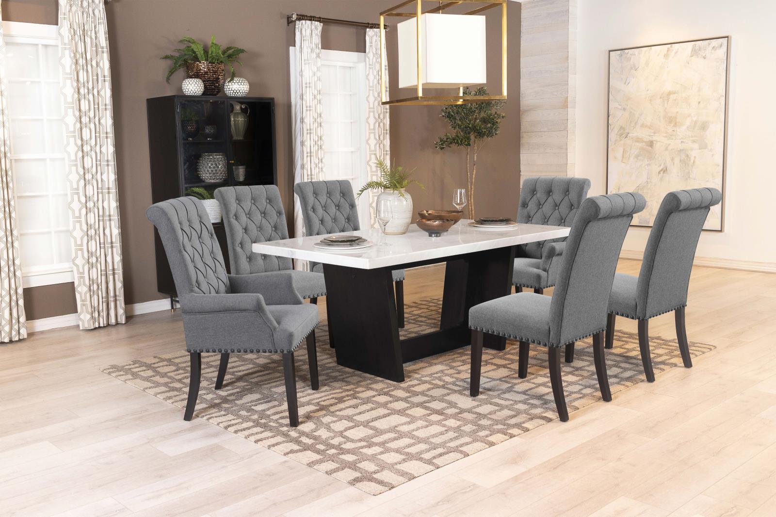Sherry Rectangular Marble Top Dining Table with Trestle Base