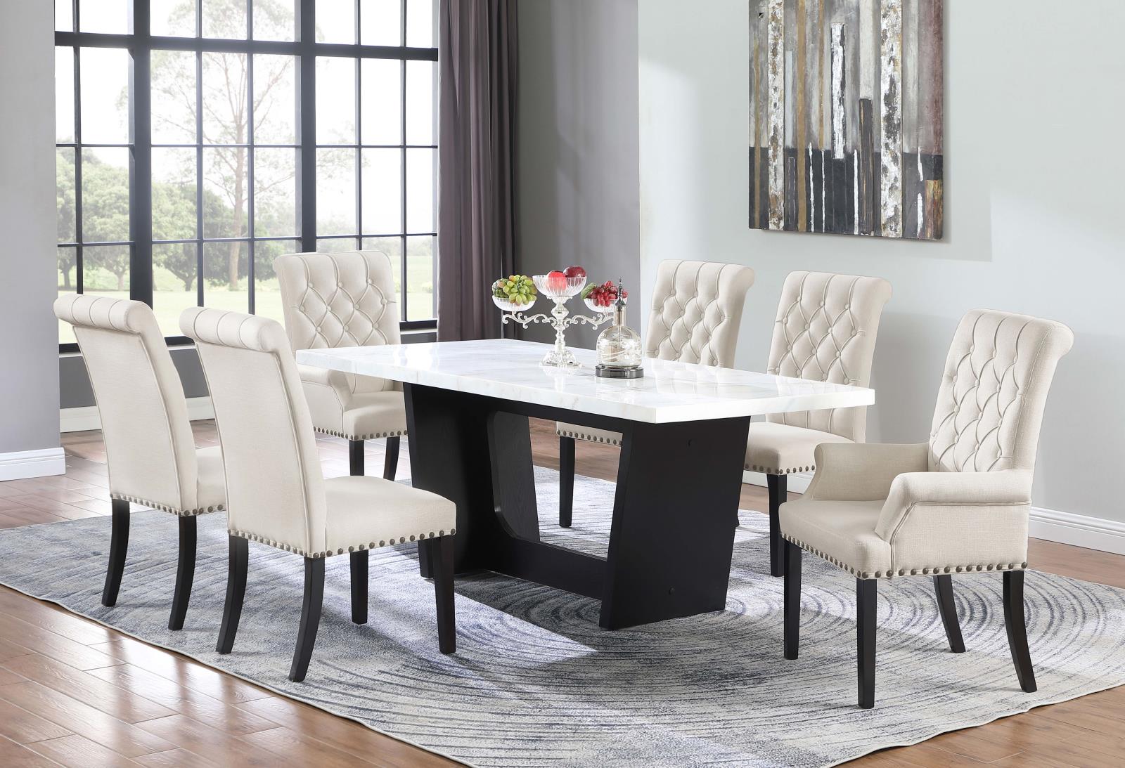 Sherry Rectangular Marble Top Dining Table with Trestle Base