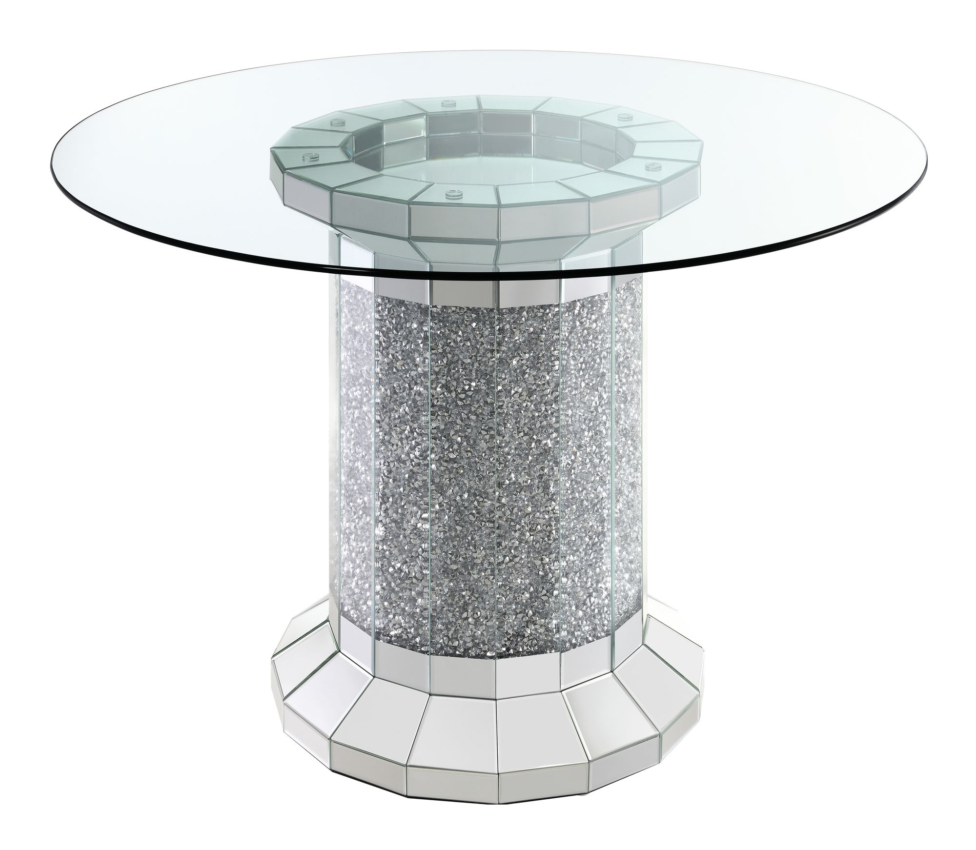 Ellie Round Glass Top Counter Height Table with Mirrored Pedestal Base