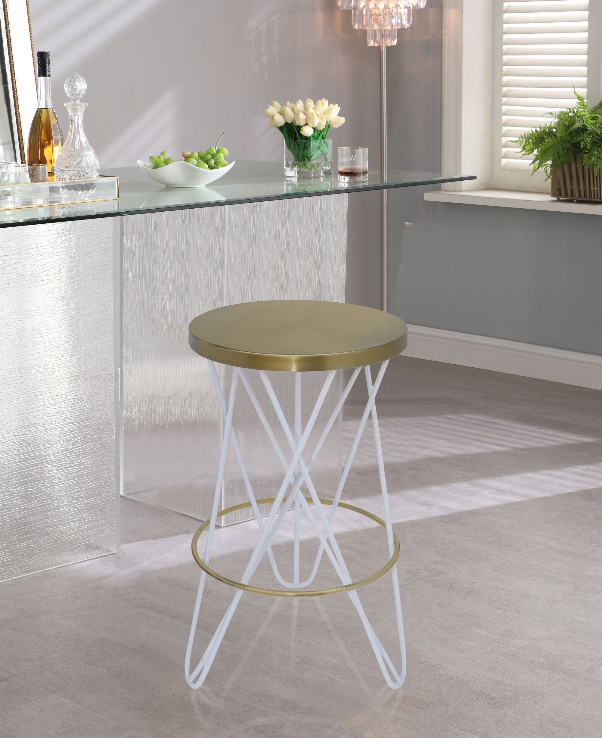 Mercury Iron Counter Stool with Brushed Gold Seat