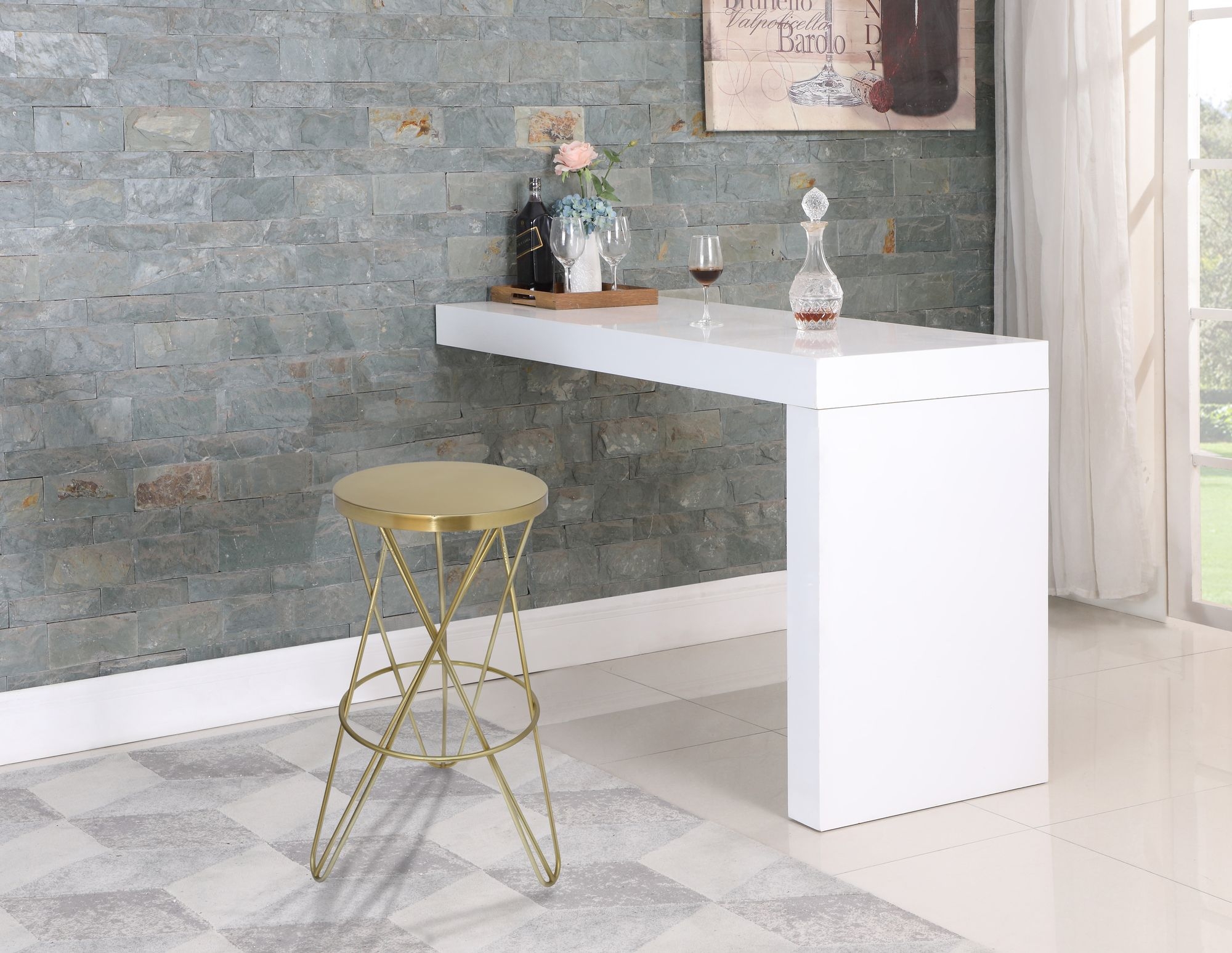 Mercury Iron Bar Stool with Brushed Gold Seat
