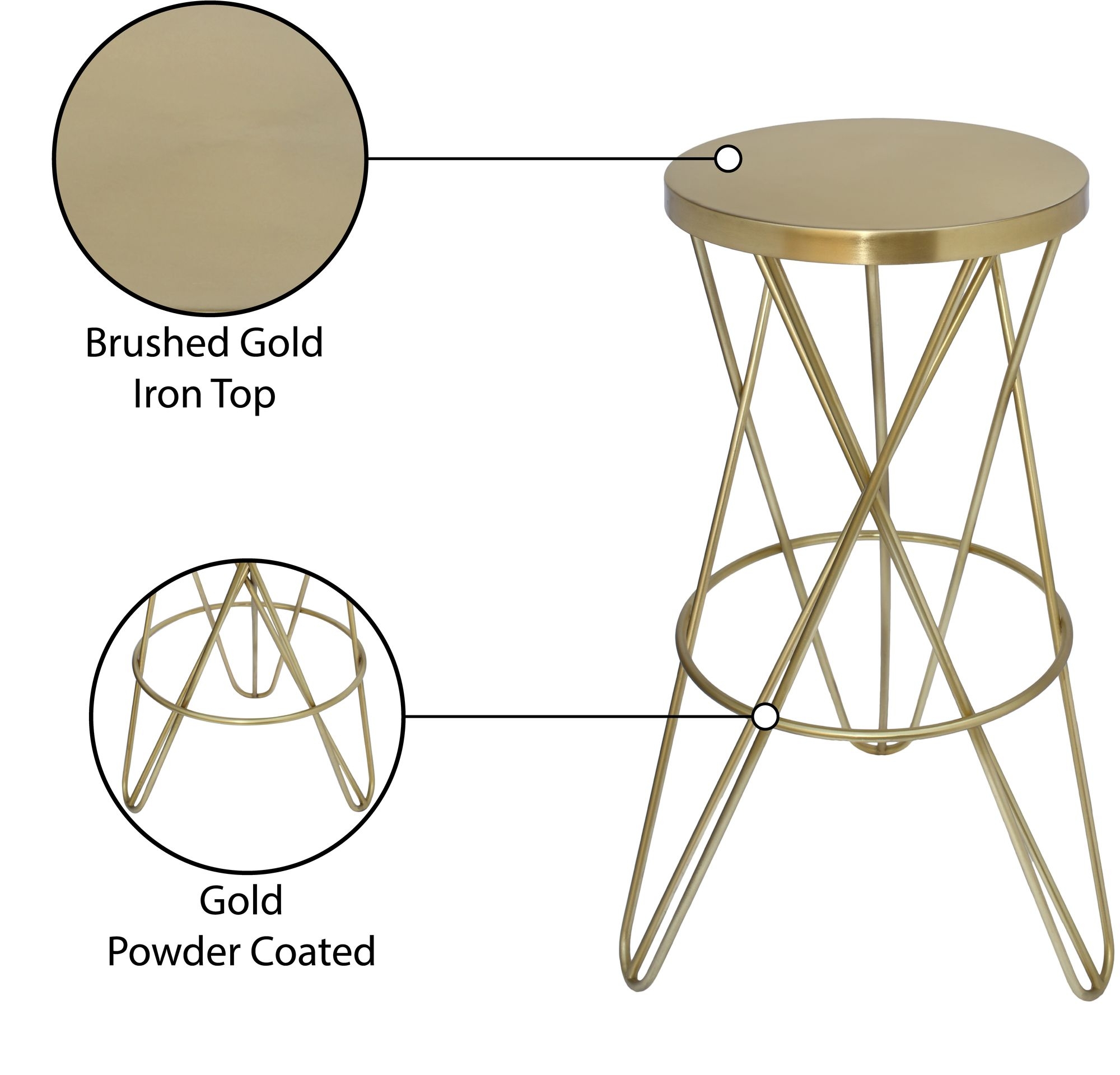 Mercury Iron Bar Stool with Brushed Gold Seat