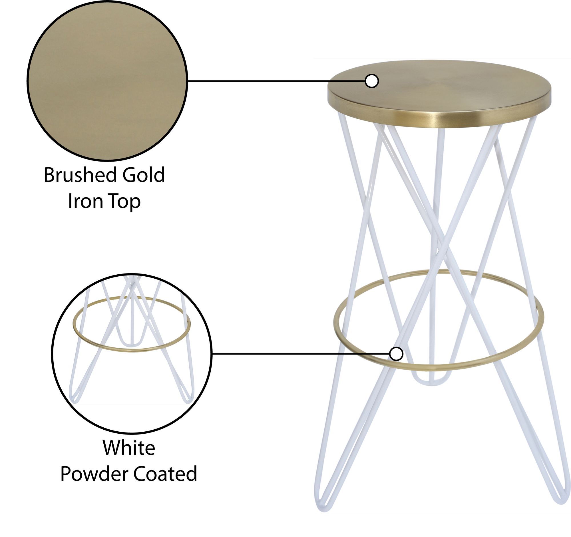 Mercury Iron Bar Stool with Brushed Gold Seat & White Base