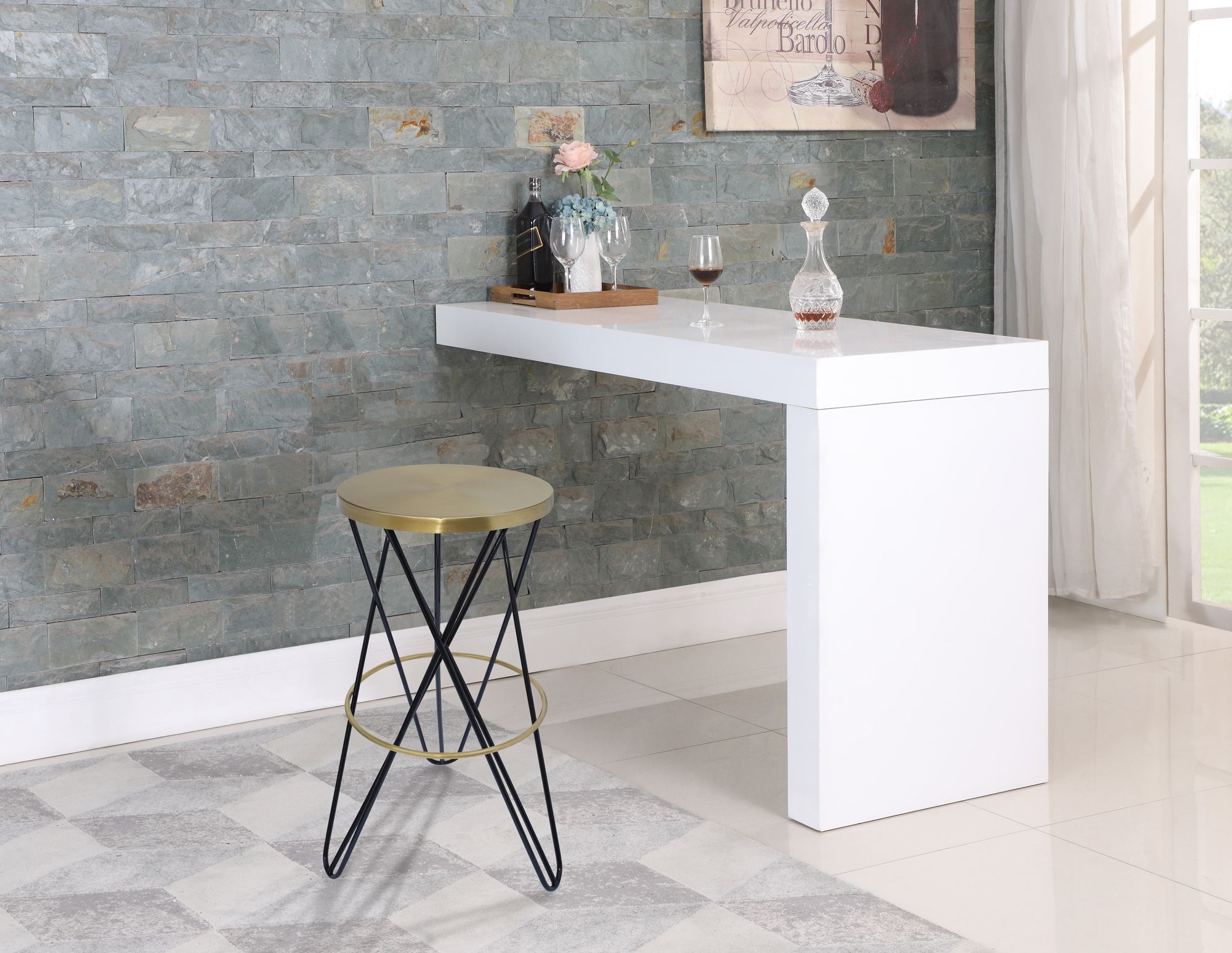 Mercury Iron Bar Stool with Brushed Gold Seat
