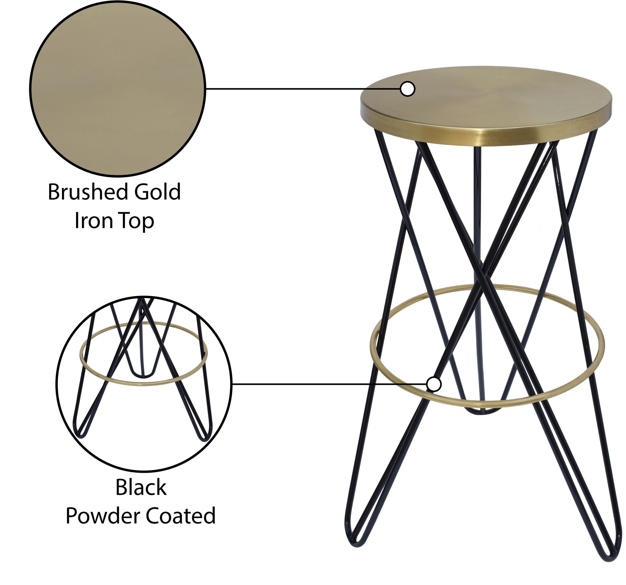 Mercury Iron Bar Stool with Brushed Gold Seat