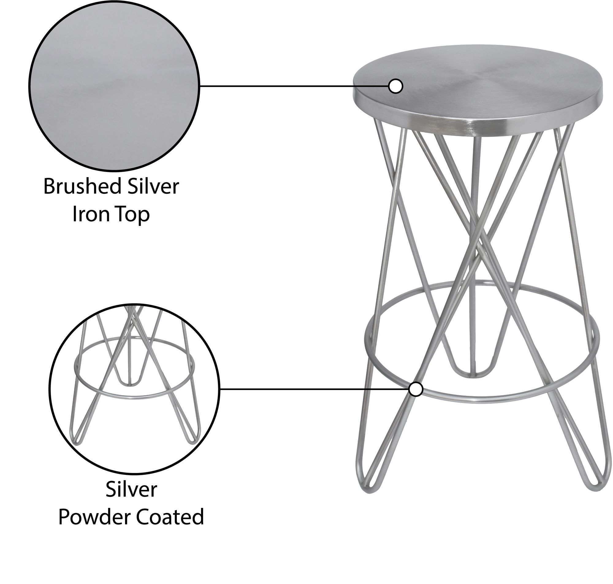 Mercury Counter Stool with Brushed Silver Seat