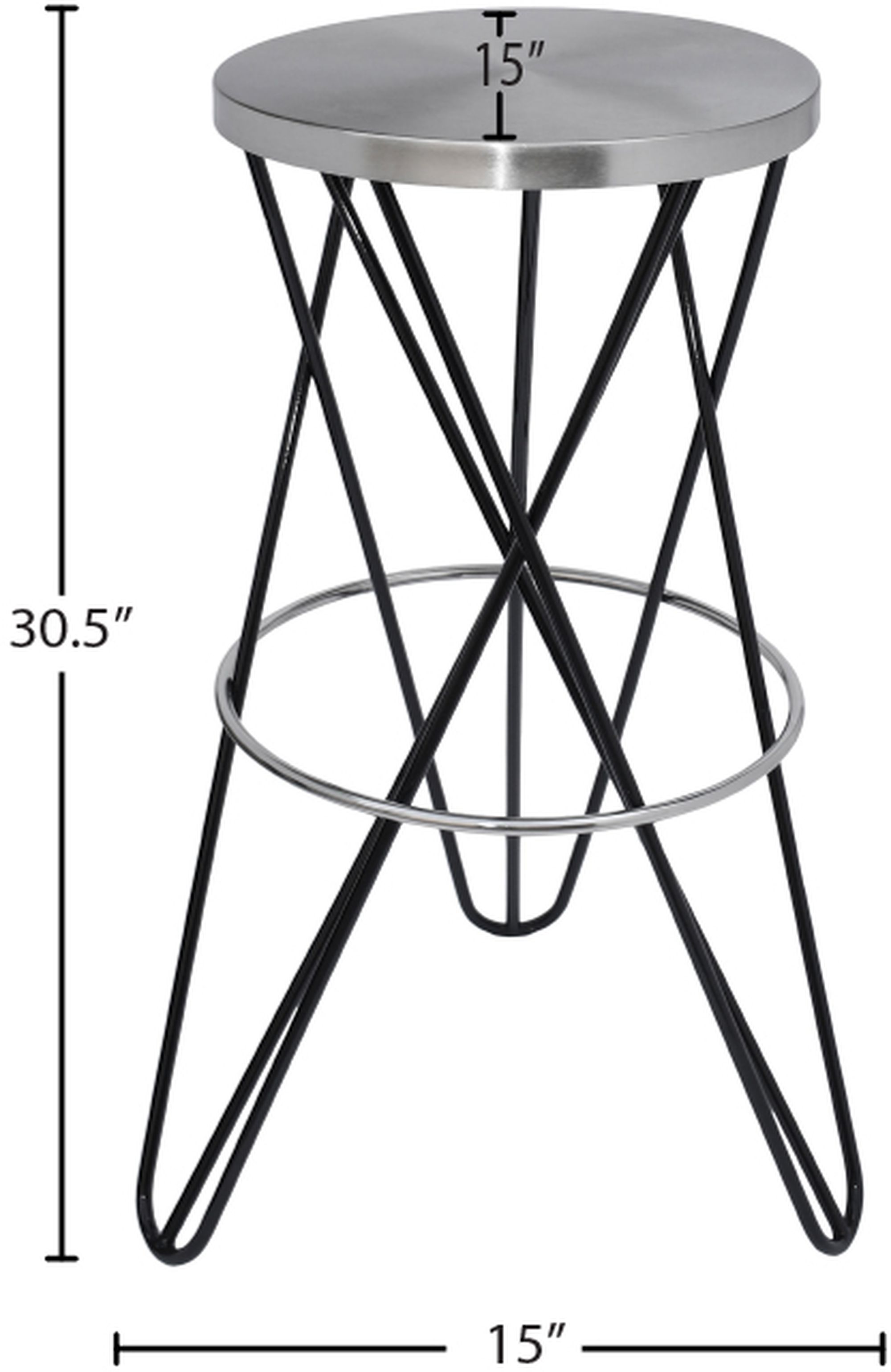 Mercury Bar Stool with Brushed Silver Seat & Black Base