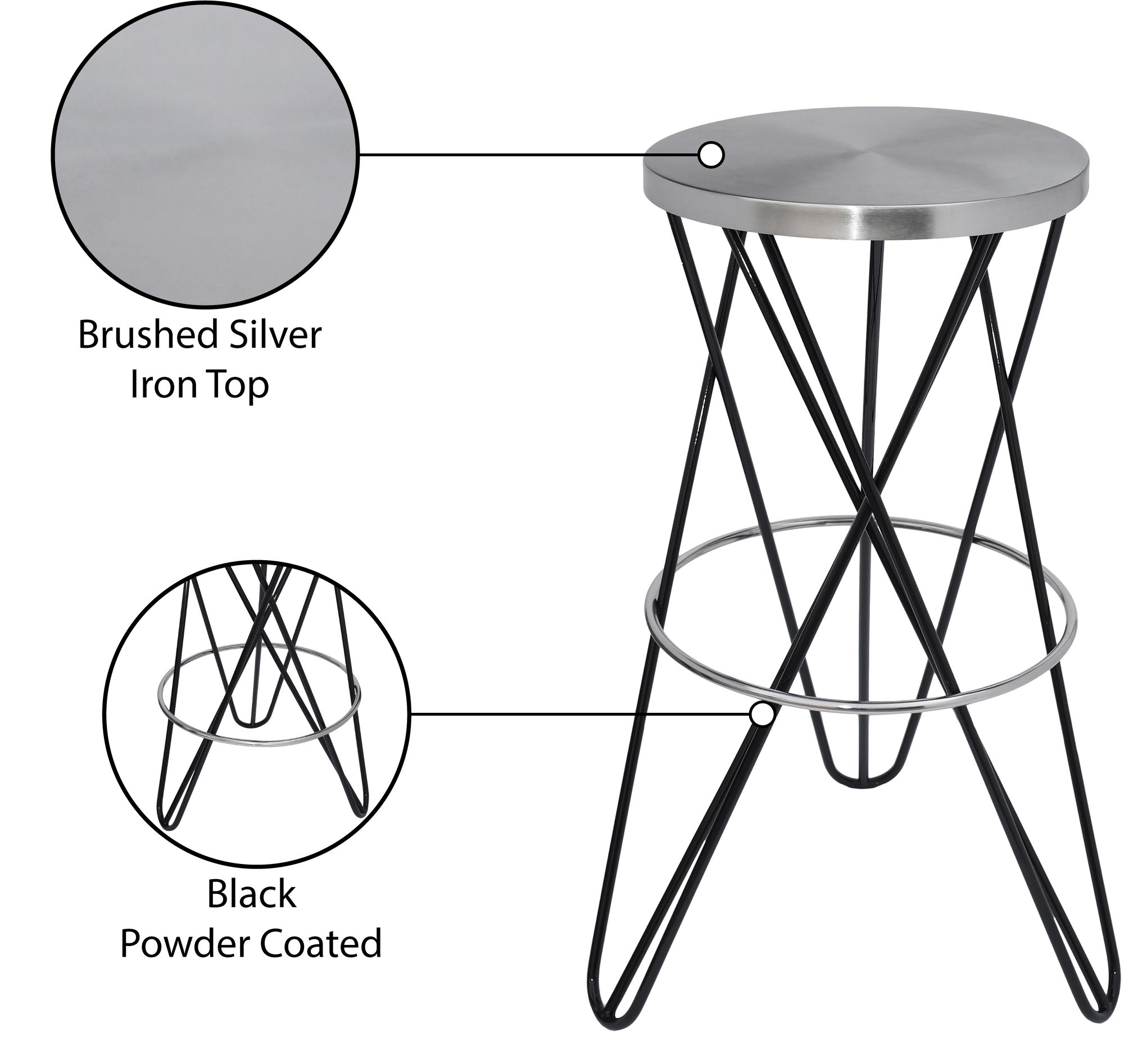 Mercury Bar Stool with Brushed Silver Seat & Black Base
