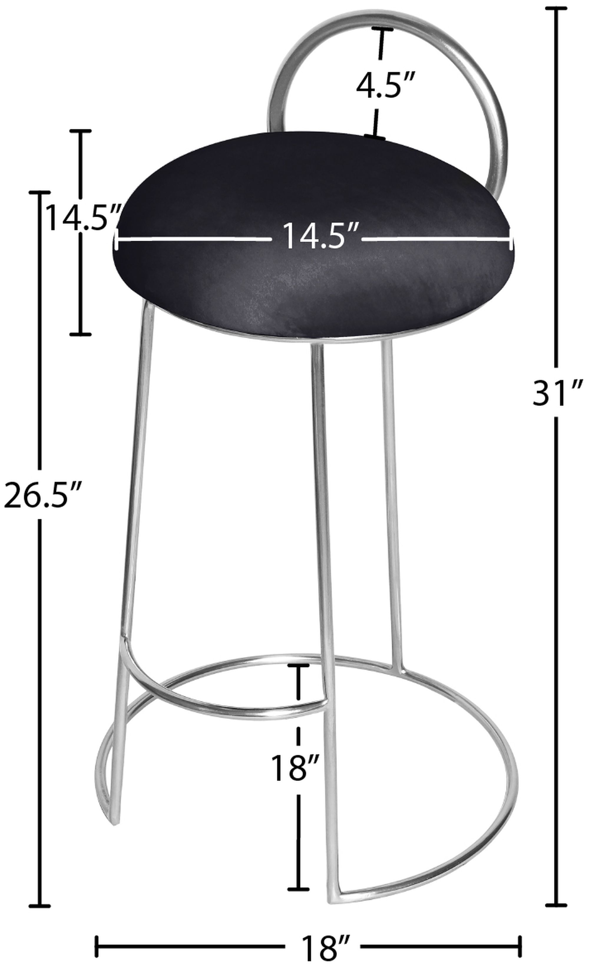 Ring Velvet Counter Stool with Brushed Chrome Metal Frame