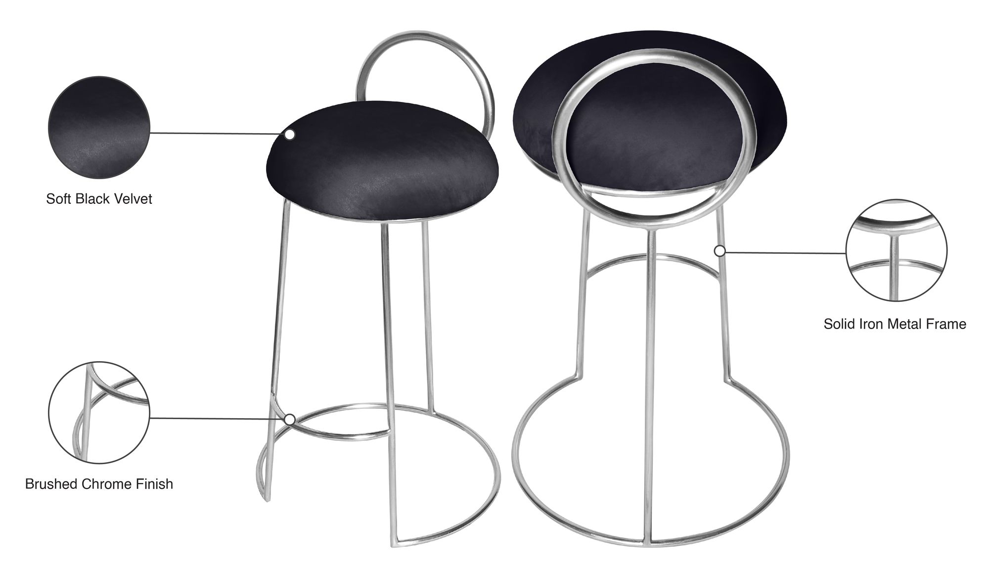 Ring Velvet Counter Stool with Brushed Chrome Metal Frame
