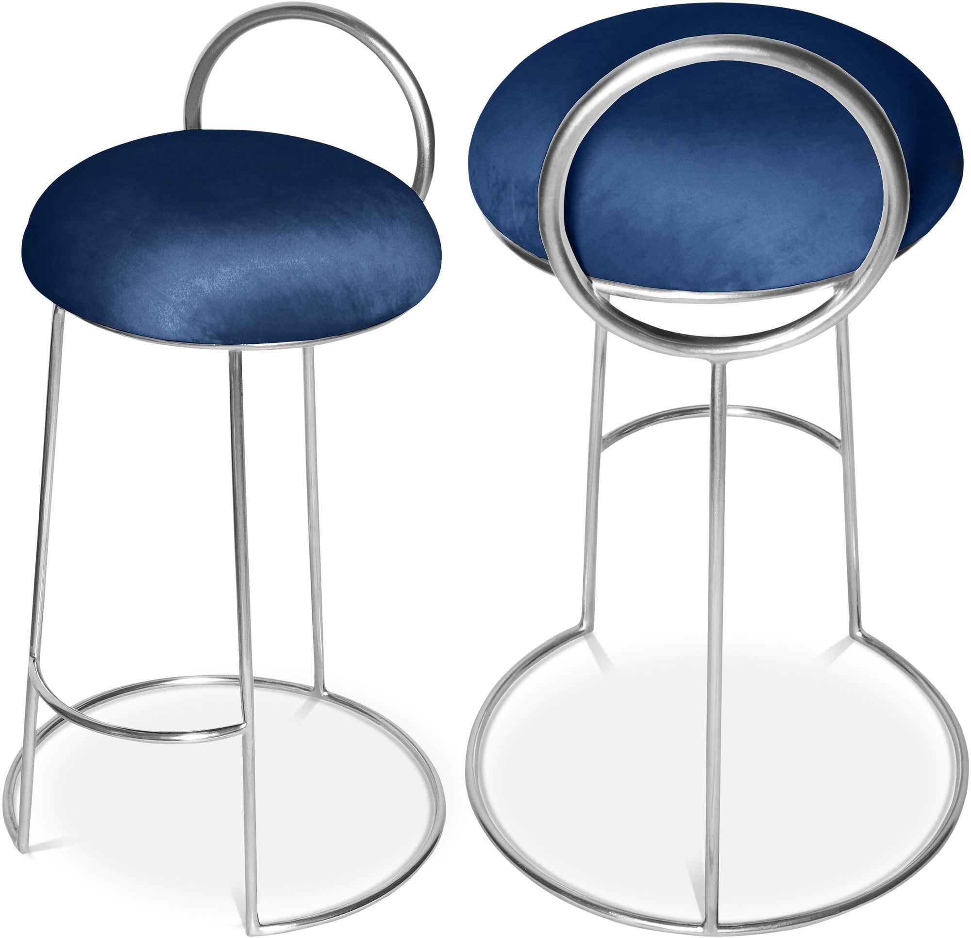 Ring Velvet Counter Stool with Brushed Chrome Metal Frame