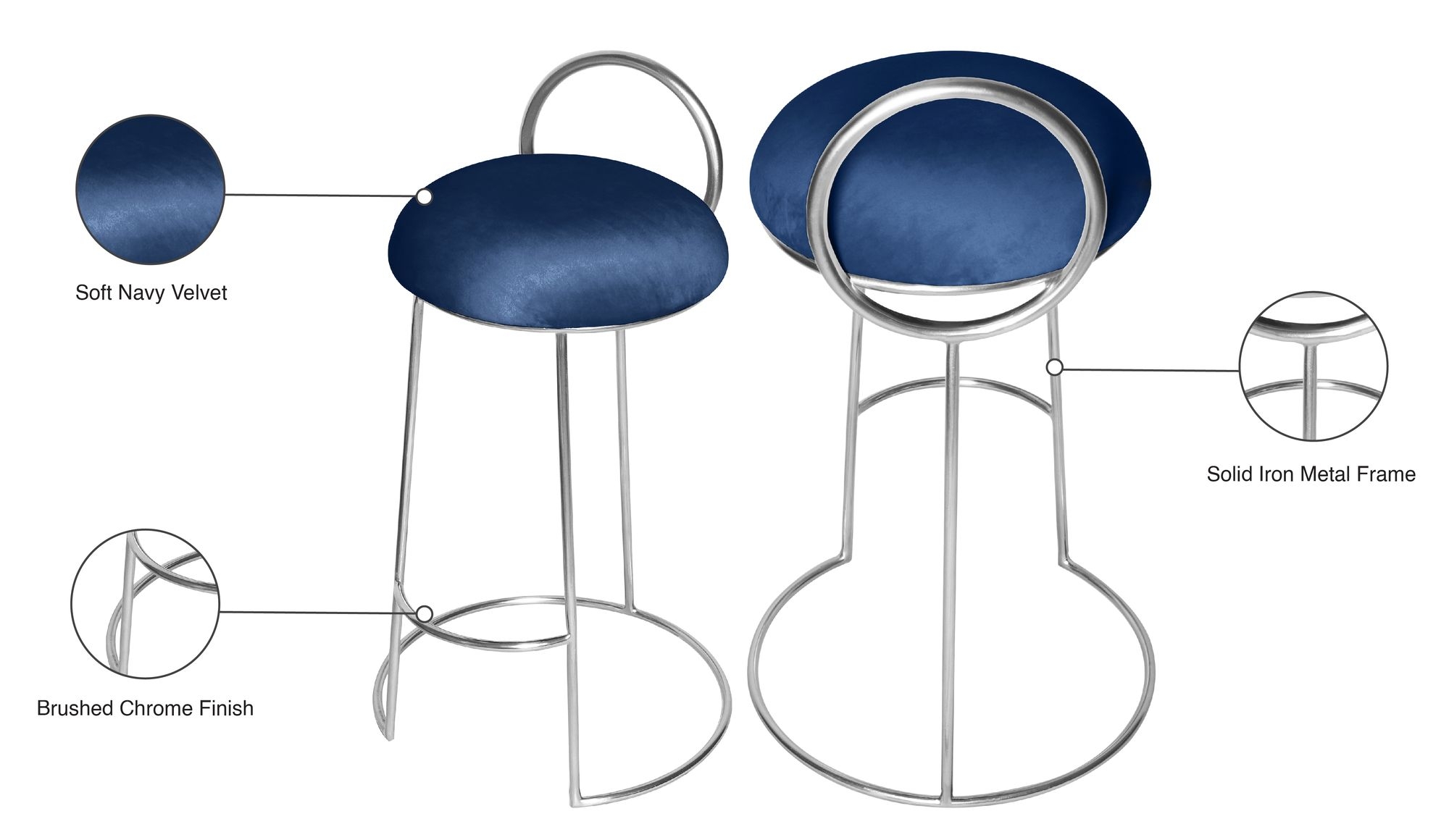 Ring Velvet Counter Stool with Brushed Chrome Metal Frame