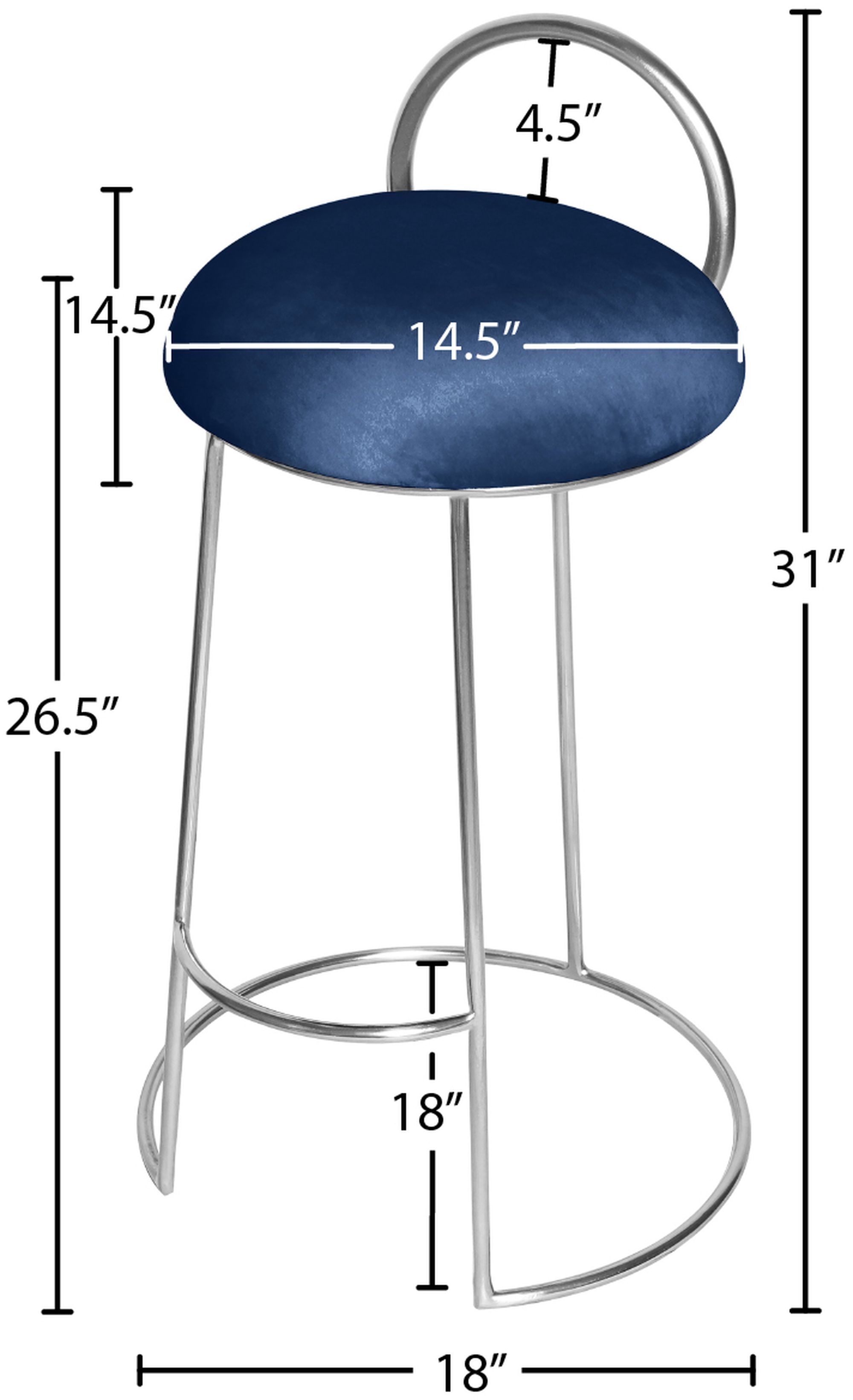 Ring Velvet Counter Stool with Brushed Chrome Metal Frame