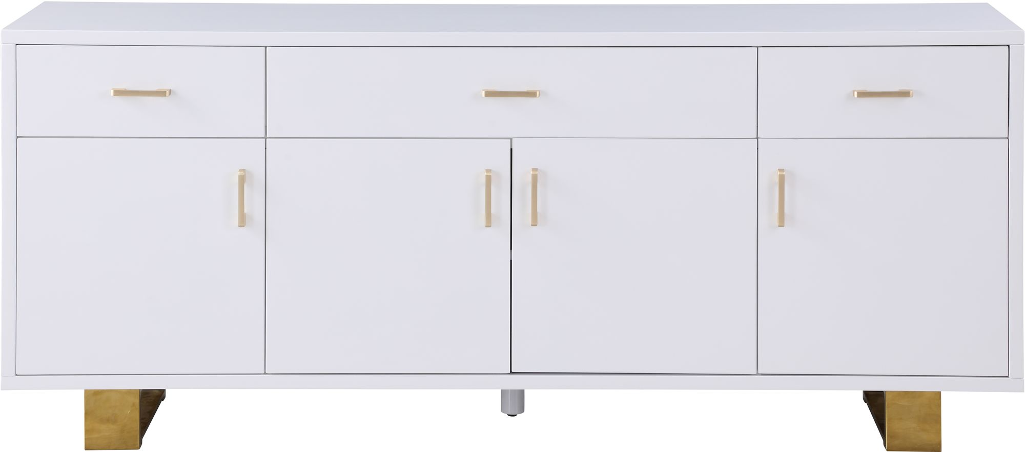 Excel 3-Drawer 4-Door Wood Veneer Sideboard with Gold Base & Handles