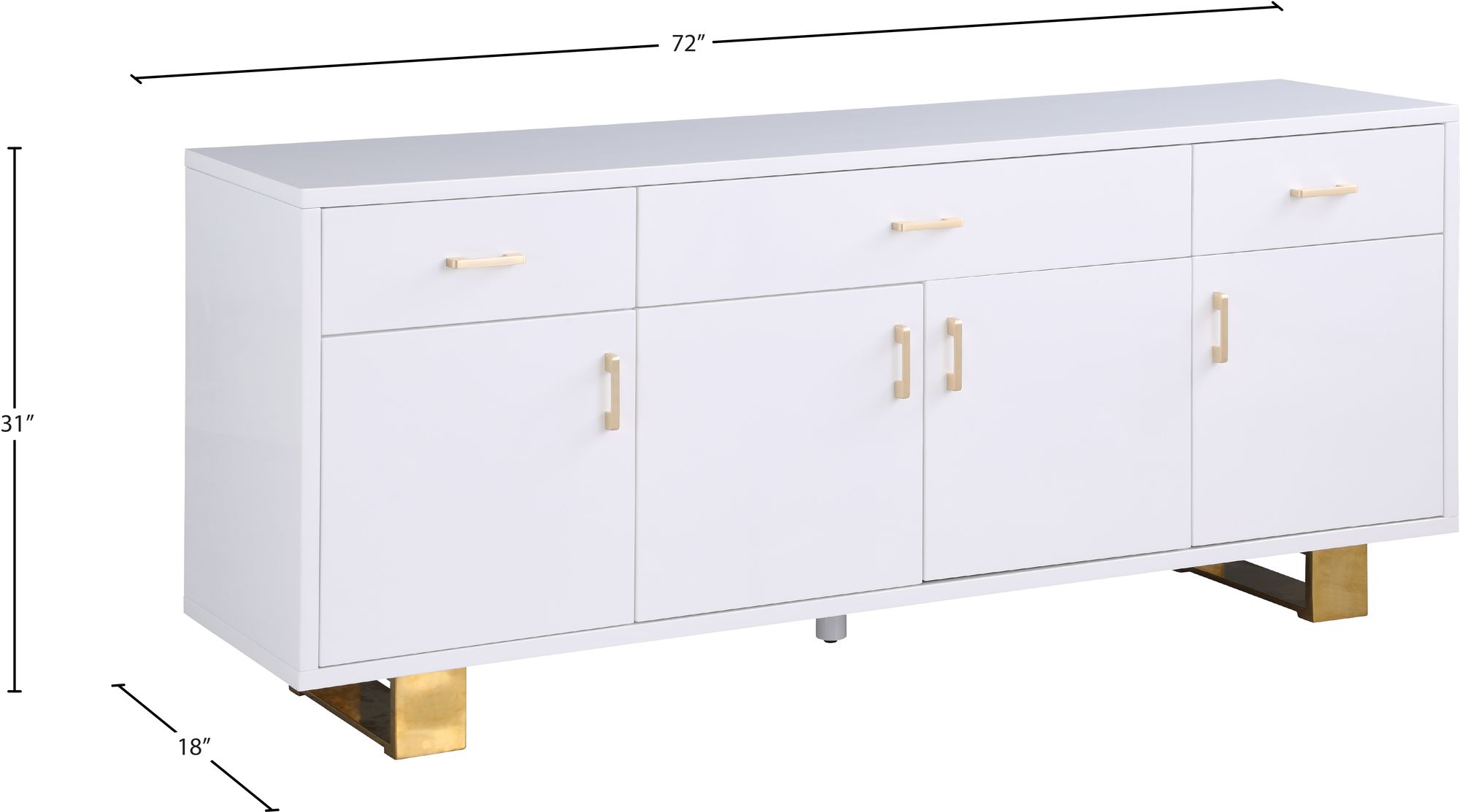 Excel 3-Drawer 4-Door Wood Veneer Sideboard with Gold Base & Handles