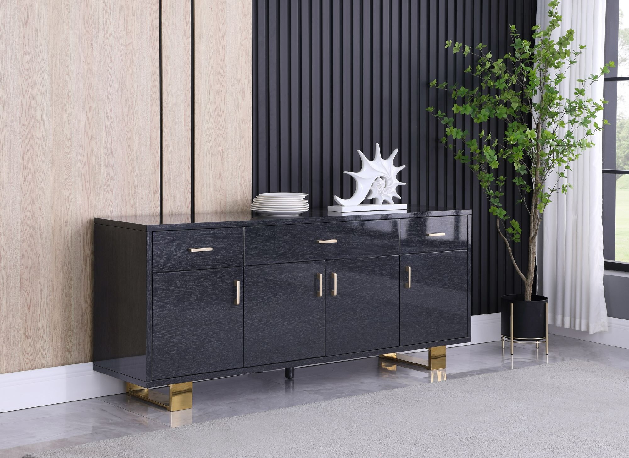 Excel 3-Drawer 4-Door Wood Veneer Sideboard