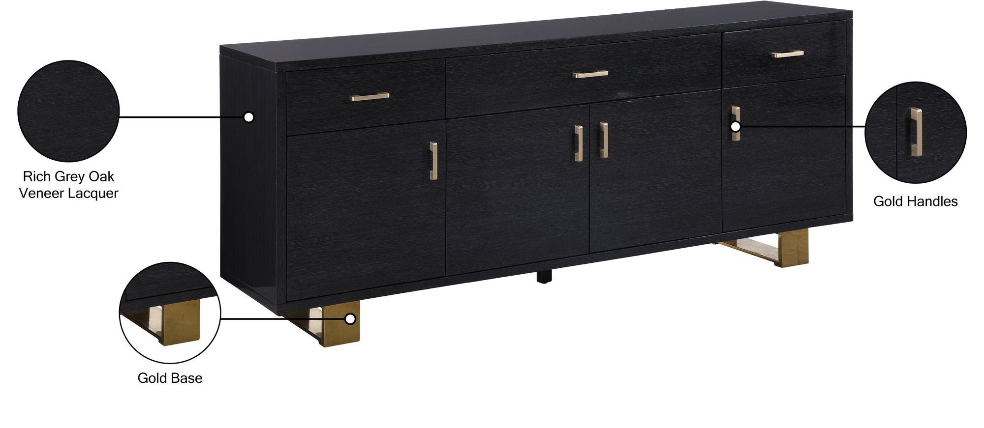Excel 3-Drawer 4-Door Wood Veneer Sideboard