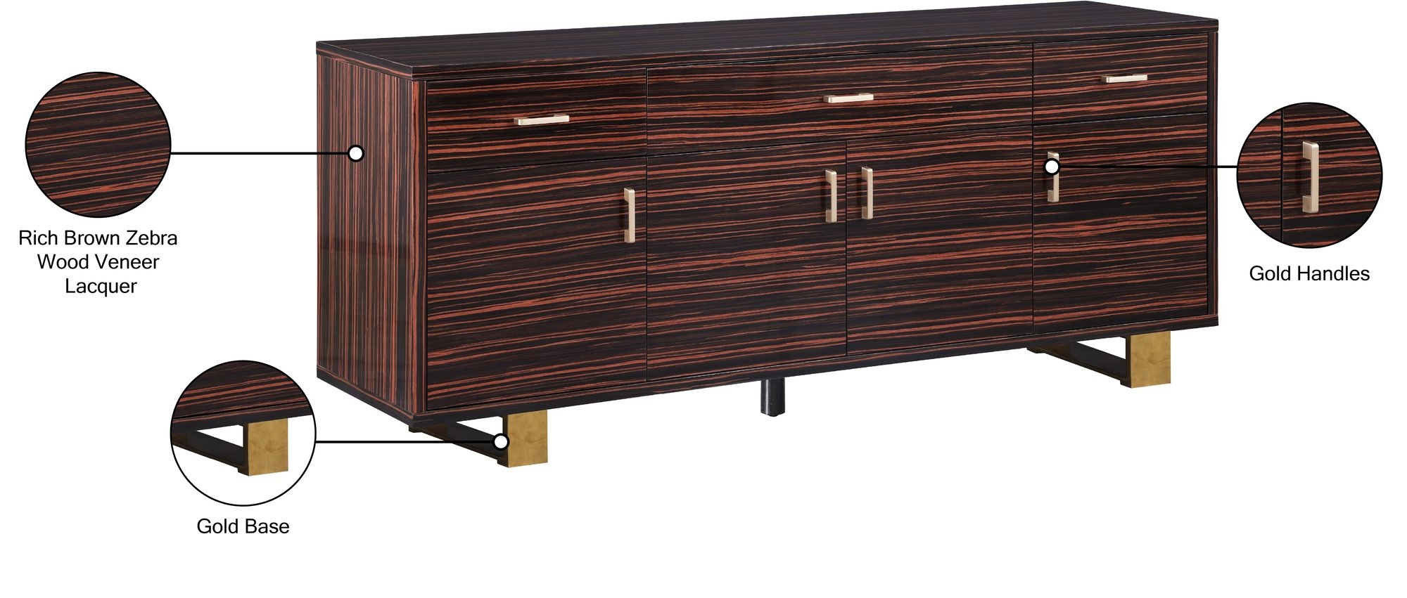 Excel 3-Drawer 4-Door Wood Veneer Sideboard