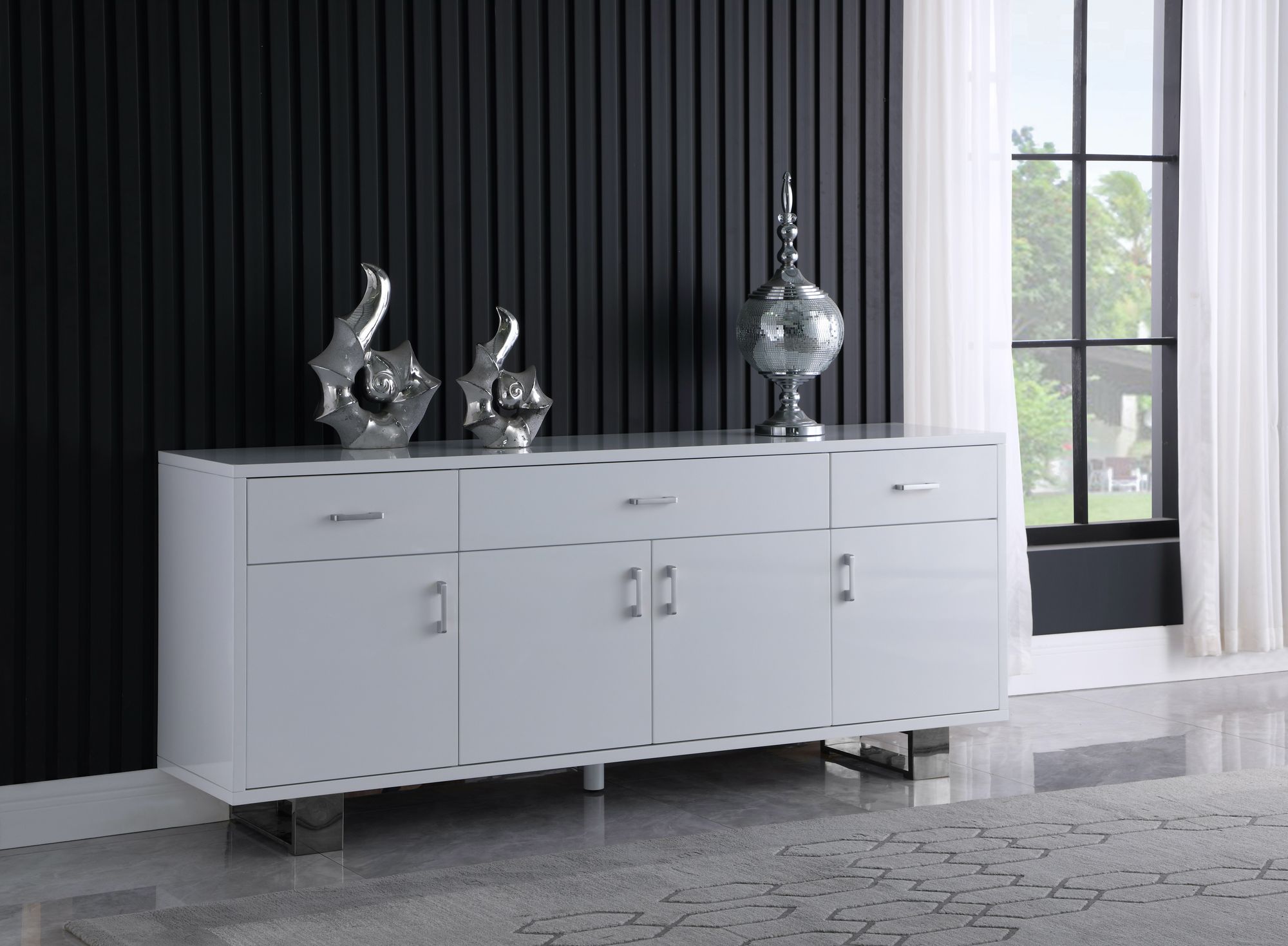 Excel 3-Drawer 4-Door Wood Veneer Sideboard