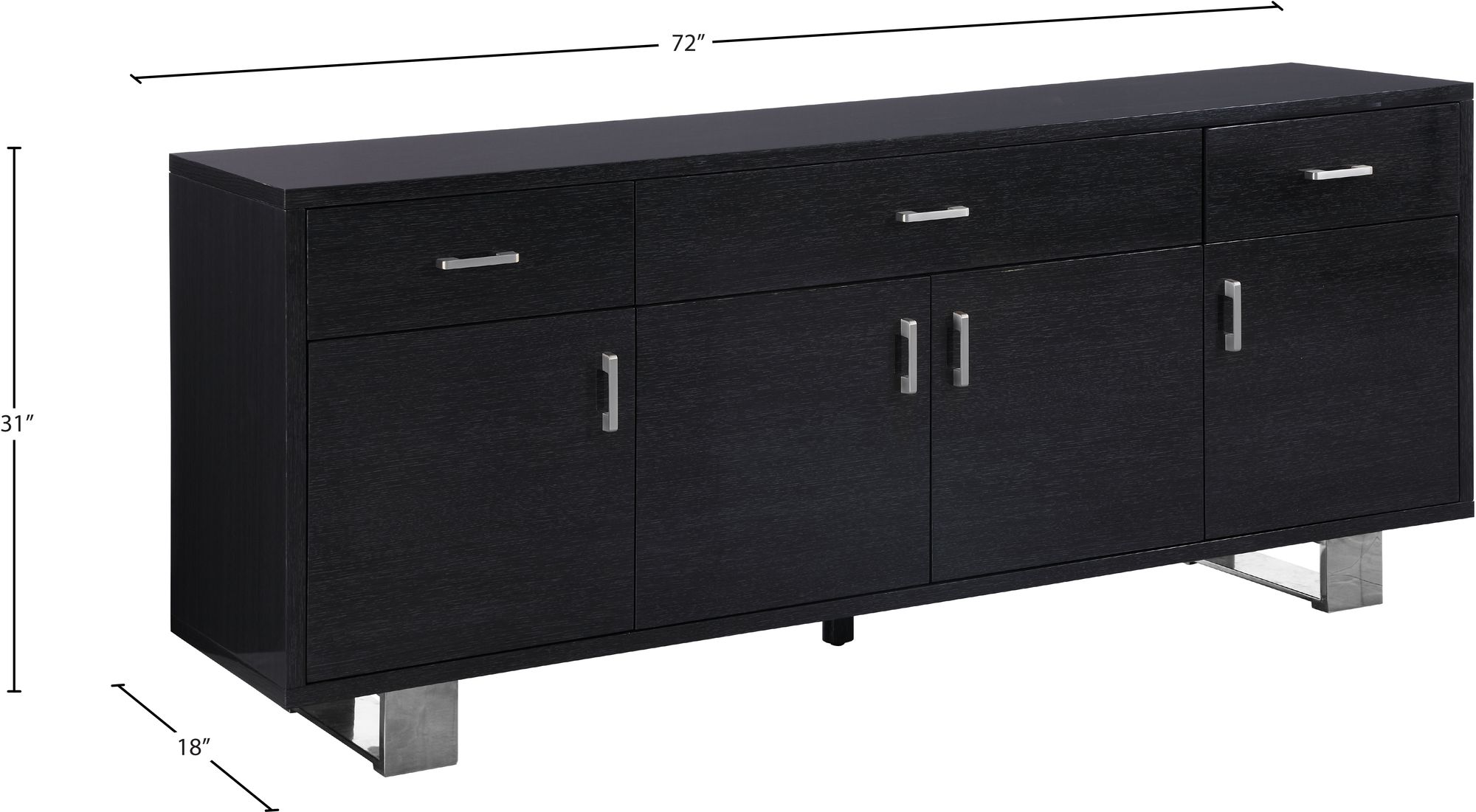 Excel 3-Drawer 4-Door Wood Veneer Sideboard with Chrome Base & Handles