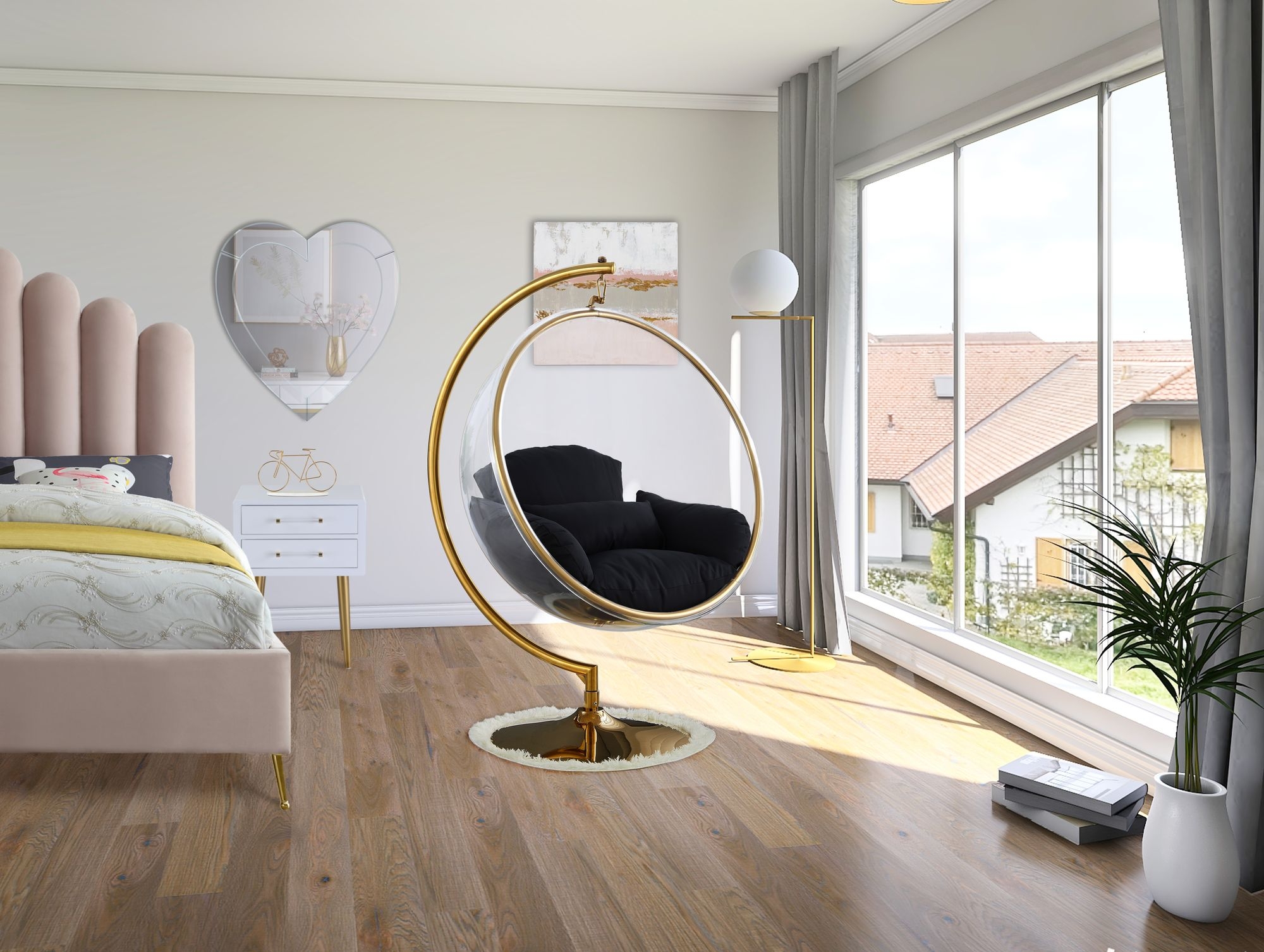 Luna Acrylic Swing Bubble Accent Chair with Metal Base