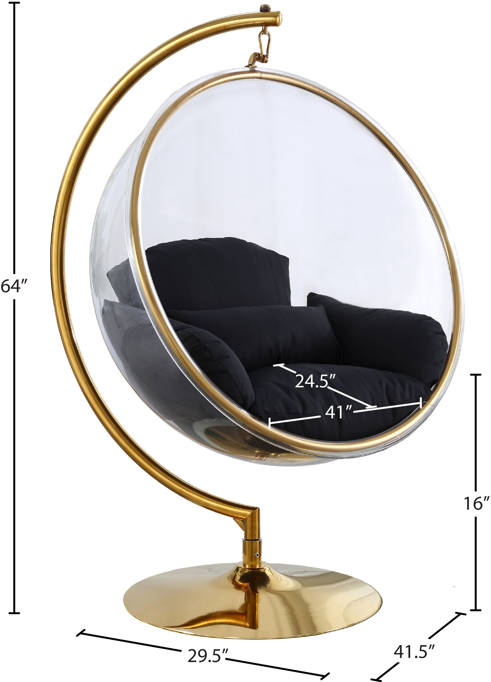 Luna Acrylic Swing Bubble Accent Chair with Metal Base