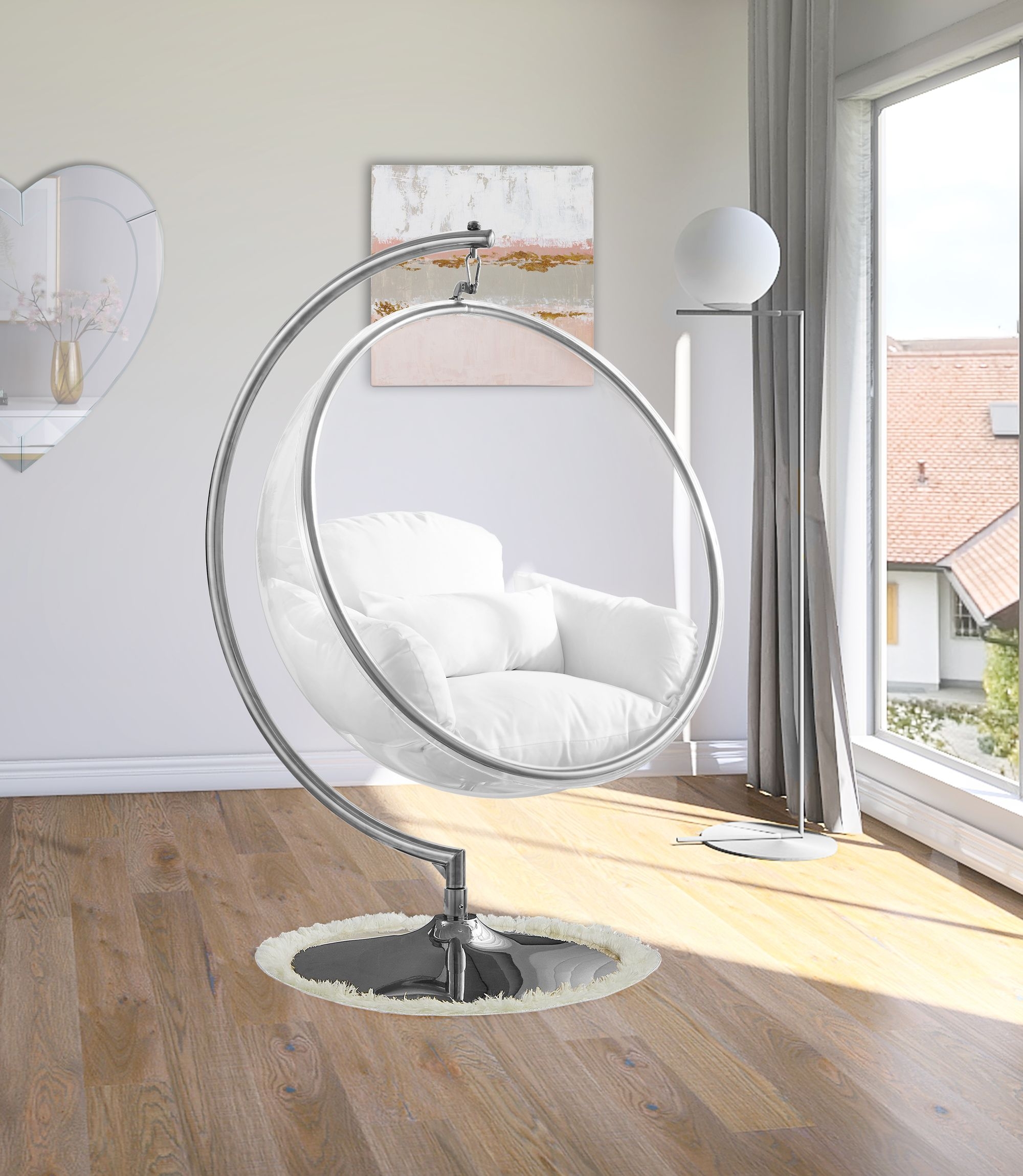 Luna Acrylic Swing Bubble Accent Chair with Metal Base
