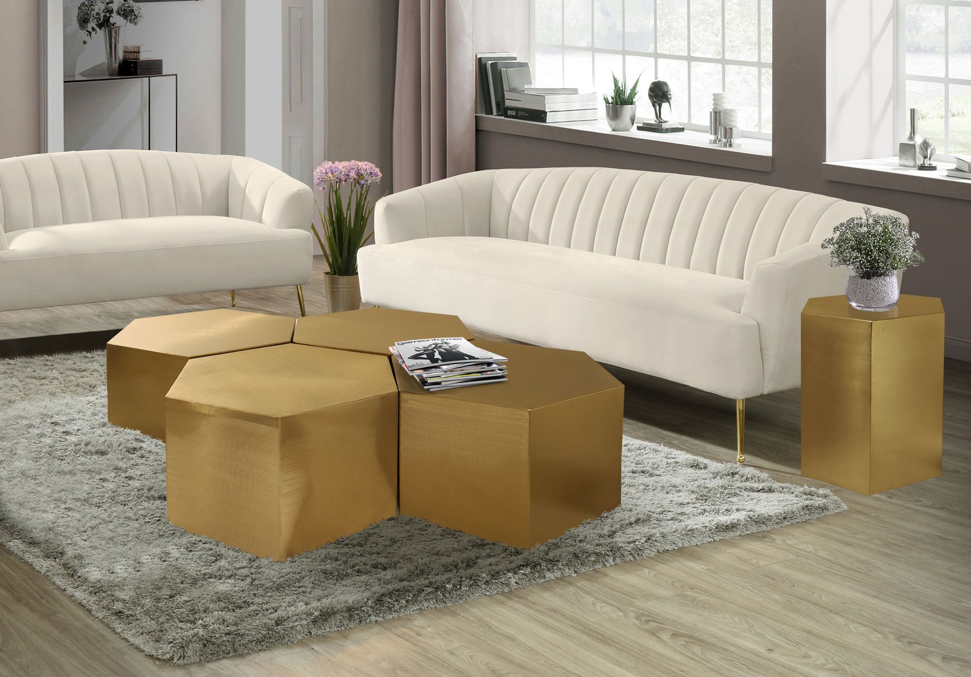 Hexagon 24" Brushed Gold Metal End Table